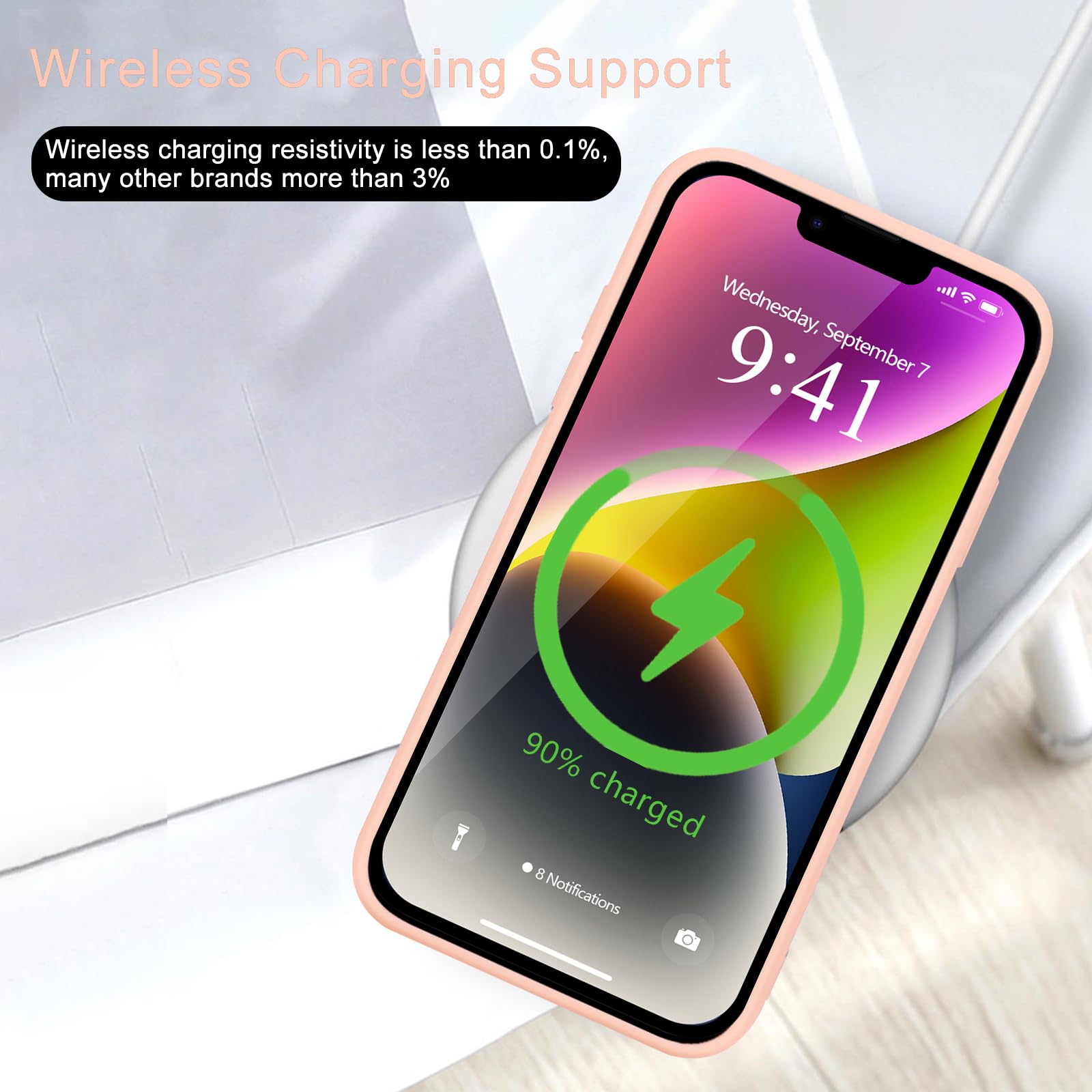 Wirvyuer For Iphone 14 Plus Case Cute Slim Shockproof Phone Case With Wireless Charging Support And Protection, Pink