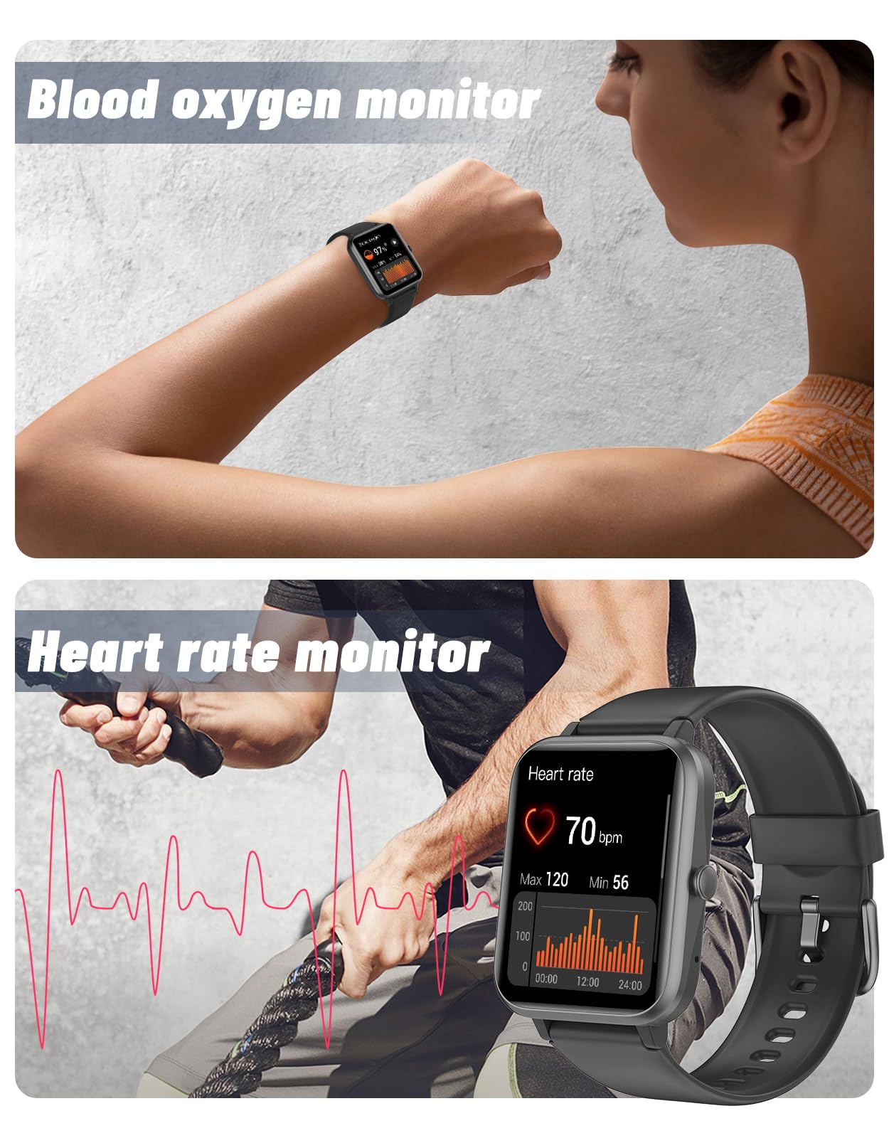 Grv Smart Watch For Ios And Android Phones, Watches For Men Women Ip68 Waterproof Smartwatch Fitness Tracker Watch With Heart Ra