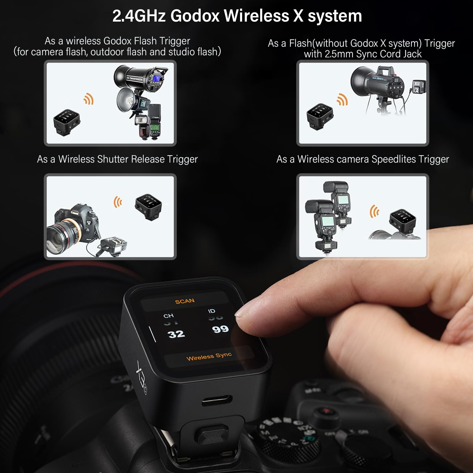 Godox X3 X3C Flash Trigger For Canon, Touchscreen Interface & Local Controls, Built In Type C Charging Battrery Ttl Hss 2.4G Wir