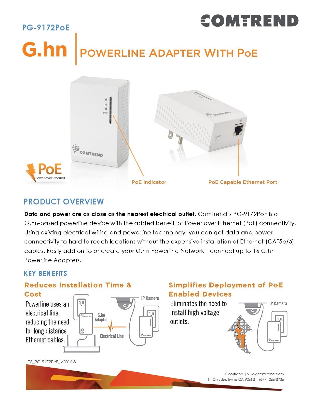 Comtrend Powerline Ethernet +Poe Adapter (Pg 9172Poe)