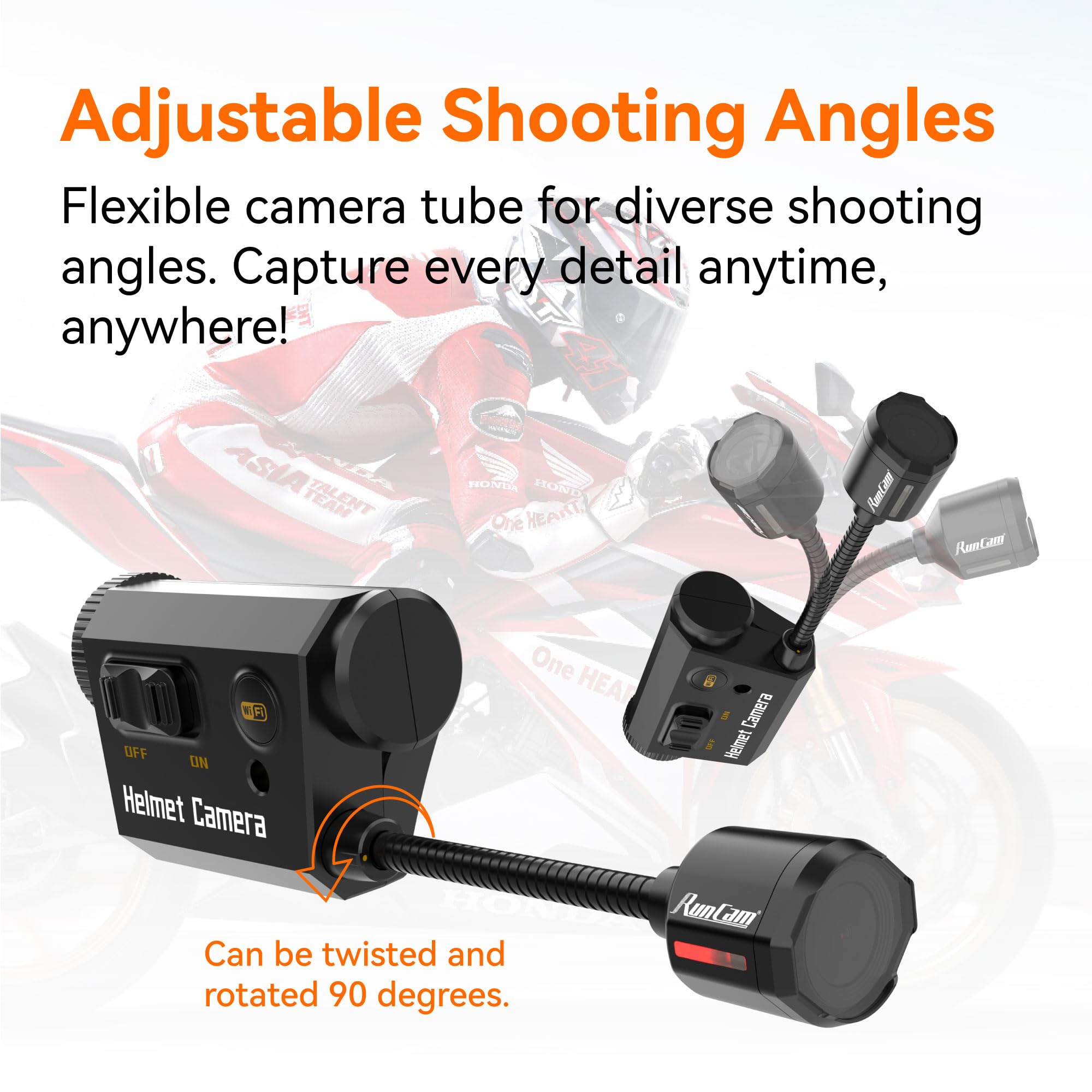 Runcam Helmet Camera,1080P Bendable Action Camera With 7 Hours Recording With App Control For Airsoft Riding Cycling Climbing Outdoor Sports