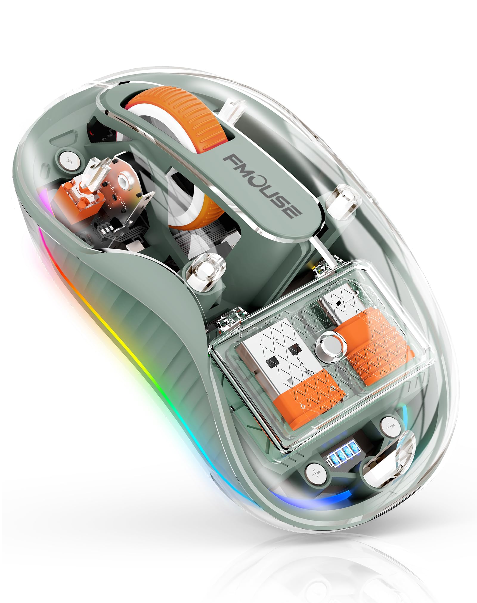 Bluetooth Wireless Mouse, Transparent RGB TriModes Mouse,Bluetooth & 2.4GHz for Multi Device, USBC Receiver Ideal for MacBook/