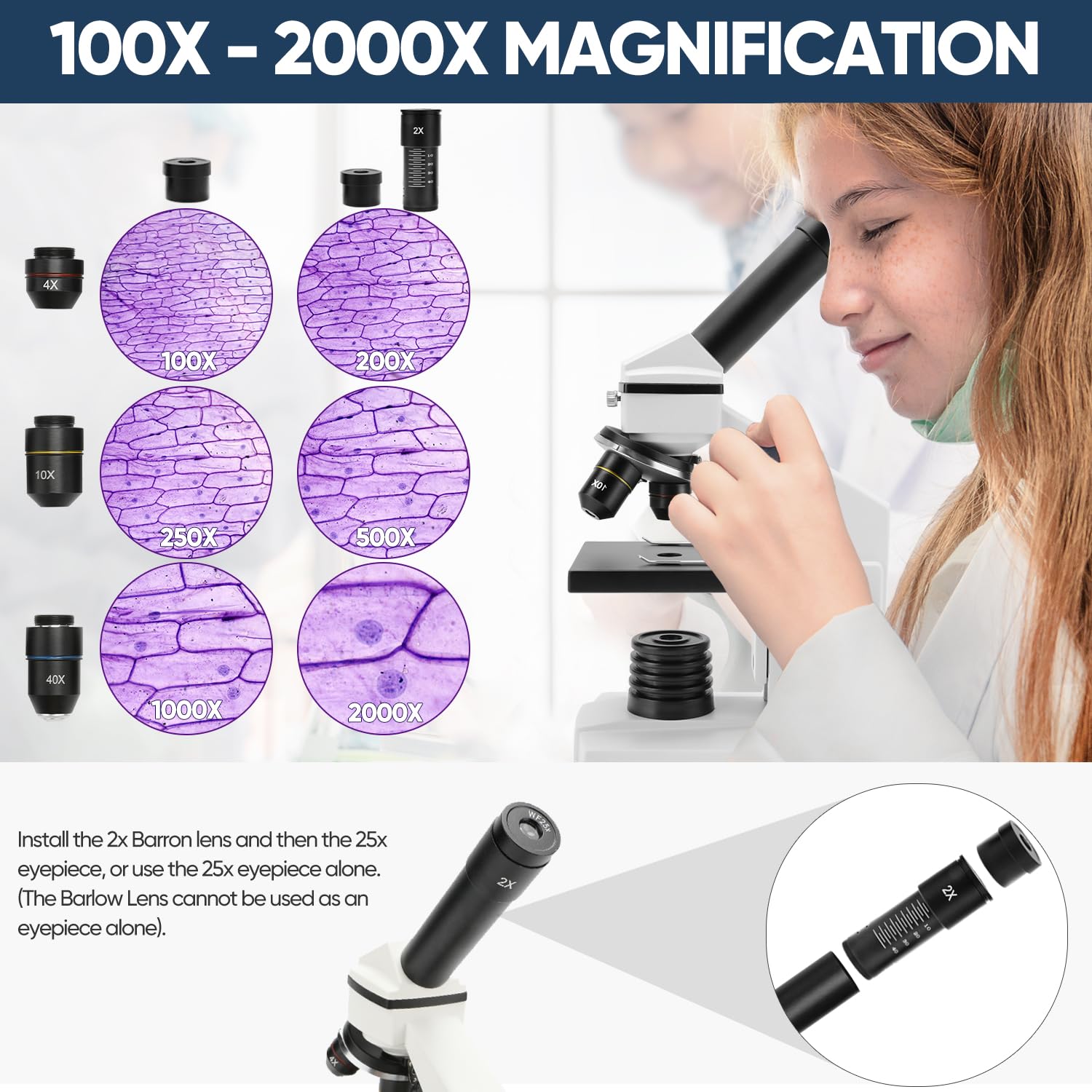 Microscope For Adults Kids, Dcorn 100X 2000X Powerful Biological Microscopes For School, Home, And Lab Use, Includes Microscope
