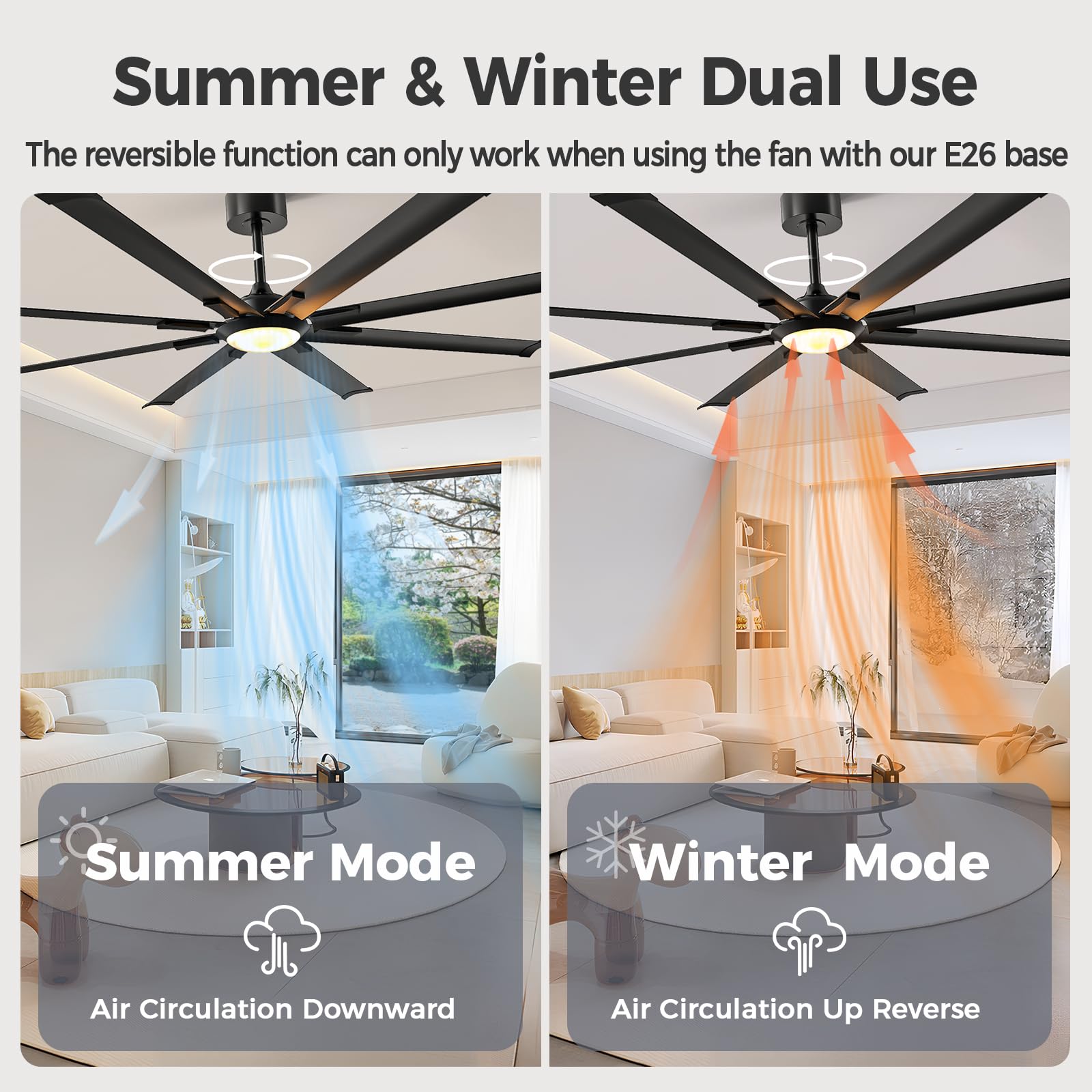 Acesal Ceiling Fans With Lights And Remote:72 Inch Indoor Outdoor Large Ceiling Fan For Living Room Patio Kitchen 8 Aluminum Bla