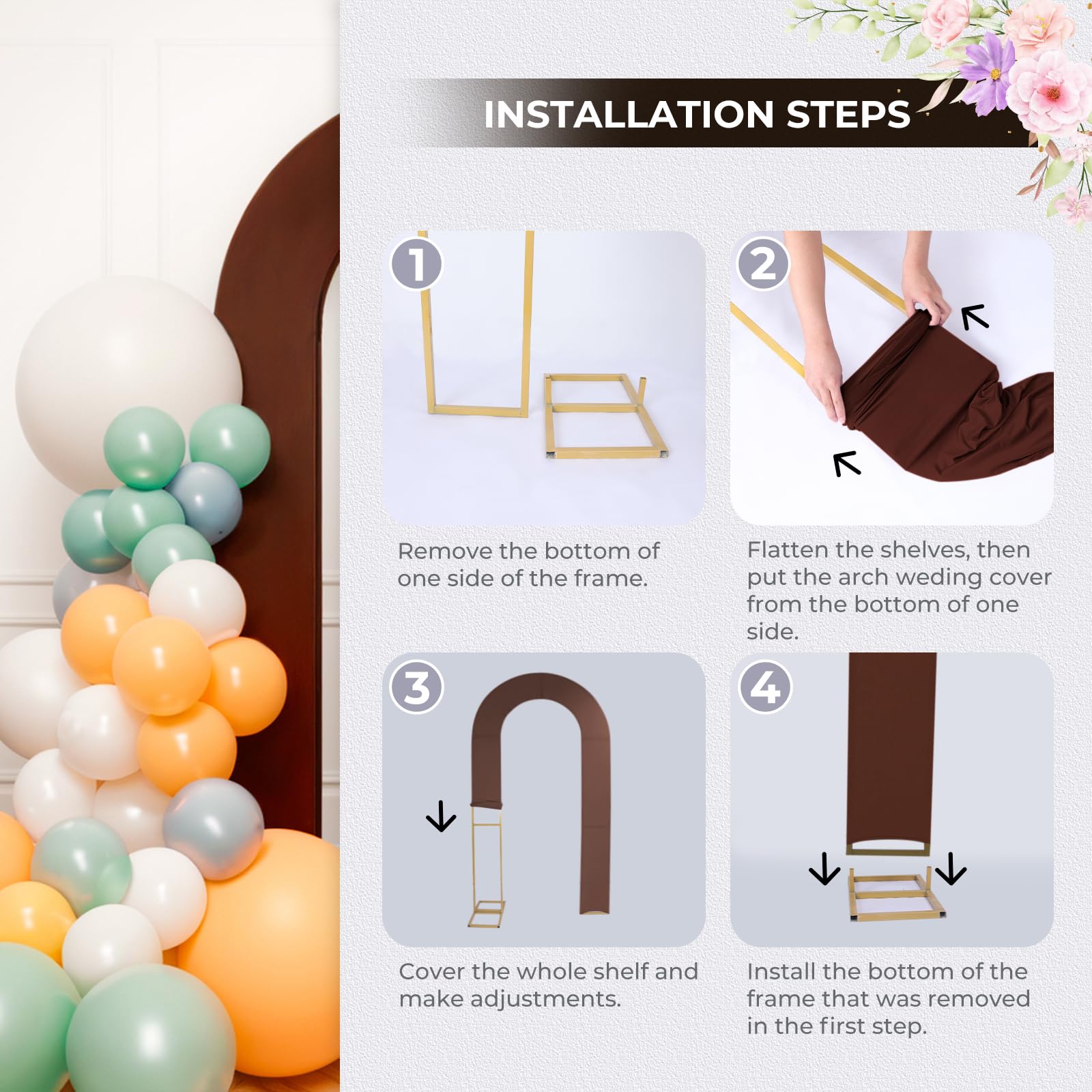 Babenest 7.2Ft Spandex Open Arch Backdrop Cover, Fitted Double Sided U Shaped Wedding Arch Cover, Round Top Chiara Stand Cover F