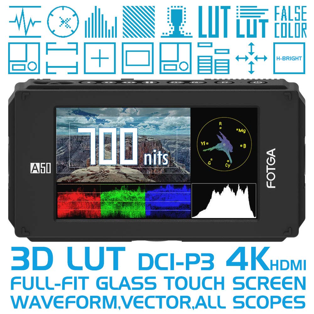 Fotga A50Tls 5Inch Fhd Ips Dci P3 Wide Color Gamut Touchscreen Video Cinema Dslr Camera Field Monitor,Waveform,Vector,3D Lut,Fhd