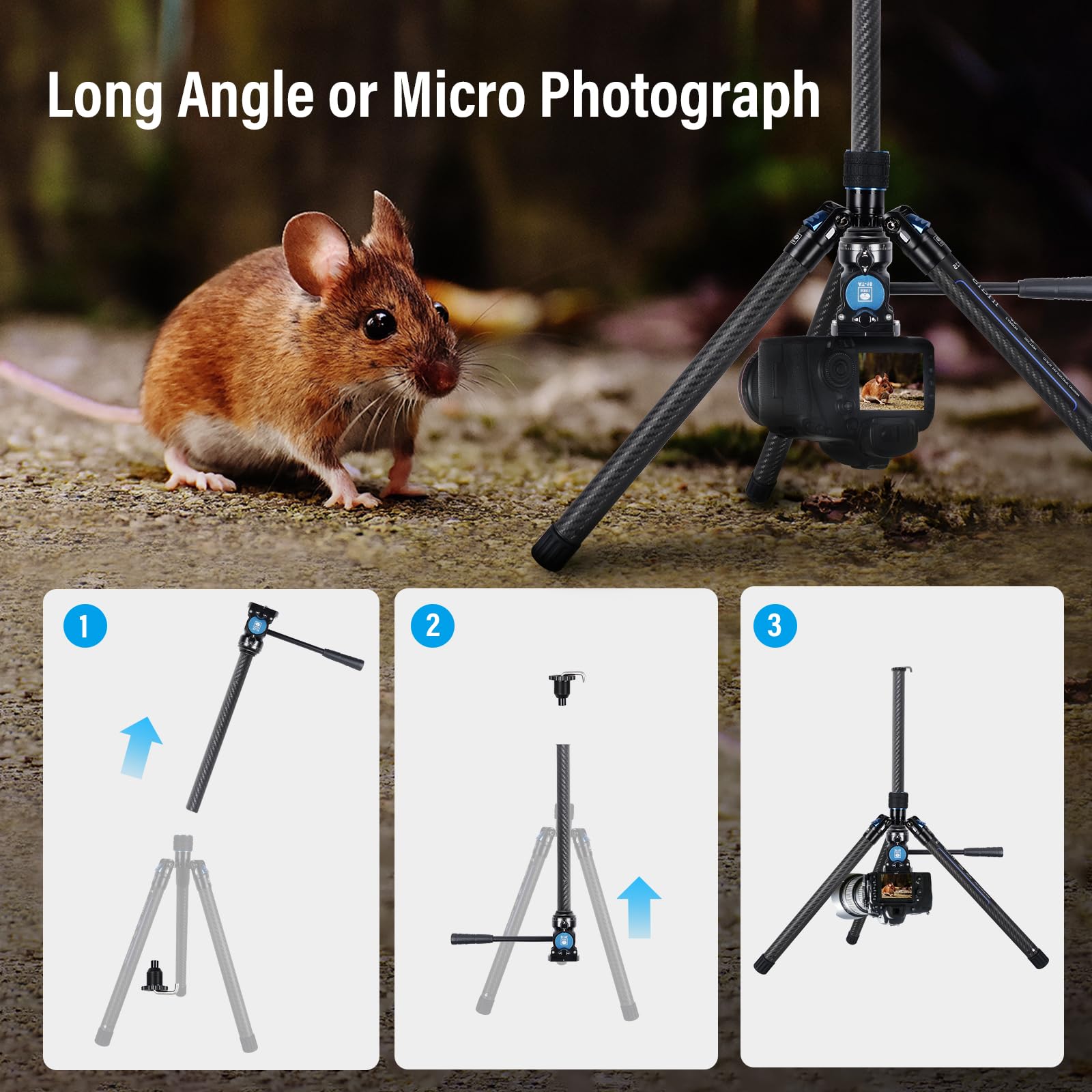 Sirui Carbon Fiber Tripod Lightweight 2Lbs With Panoramic Fluid Head, 59.8    Compact Camera Tripod Quick Release Leg Setup, Rev