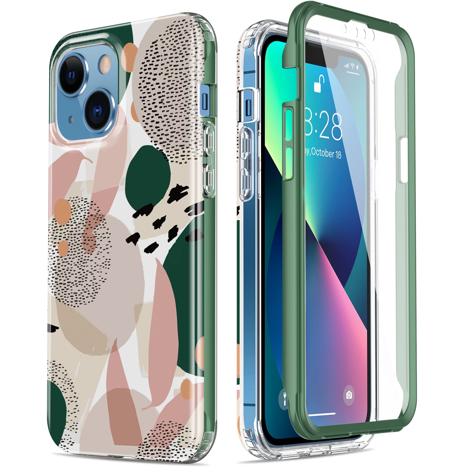 Esdot for iPhone 13 Mini Case with Built-in Screen Protector,Military Grade Rugged Cover with Fashionable Designs for Women Girl