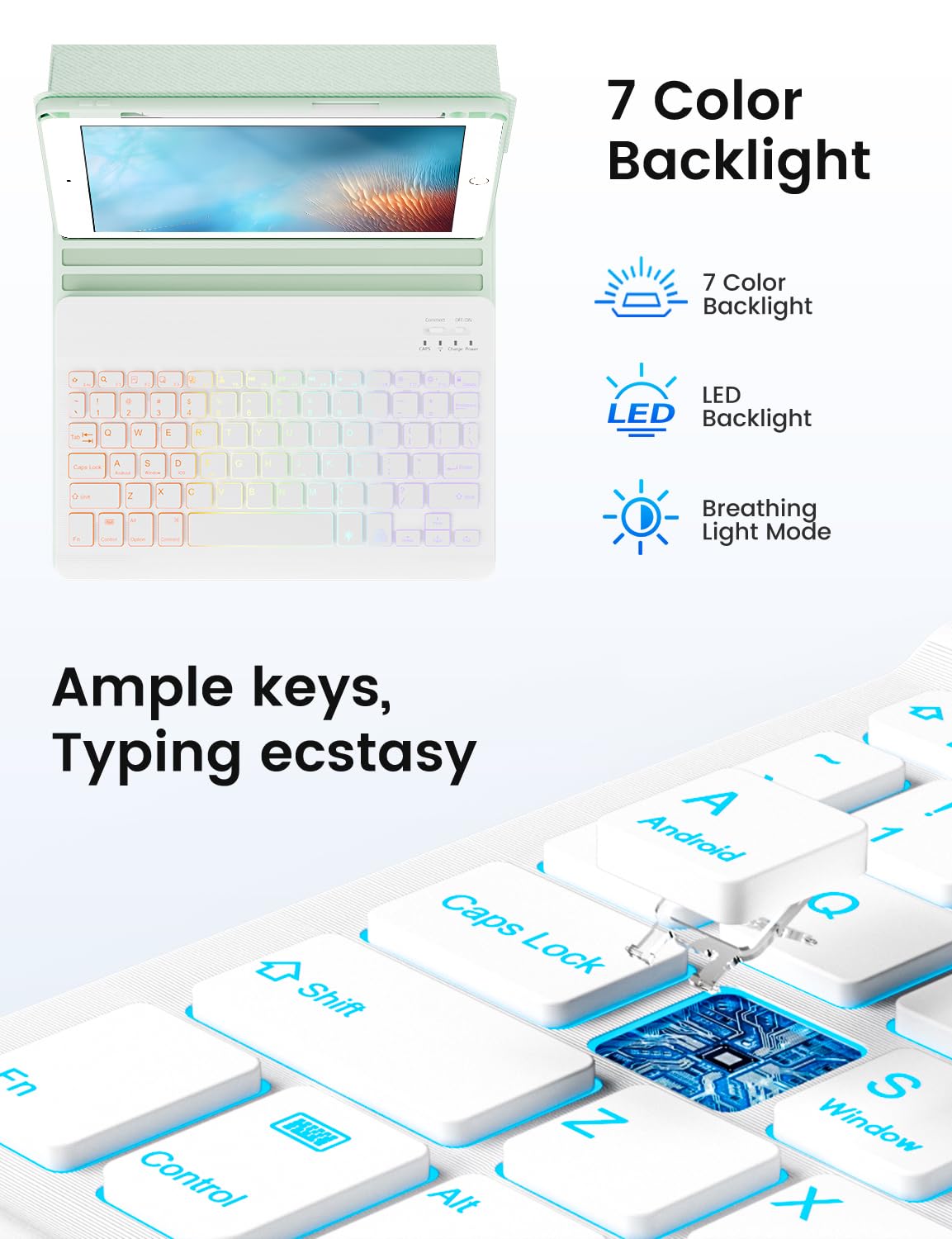 Oyeeice For Ipad 6Th Generation Case With Keyboard 9.7 Inch   Detachable Backlit Keyboard, Smart Folio Cover With Pencil Holder