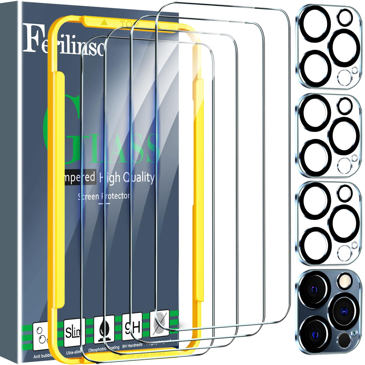 Ferilinso 4 Pack Screen Protector For Iphone 15 Pro Max With 4 Pack Tempered Glass Camera Lens Protector Phone Case Friendly Ult