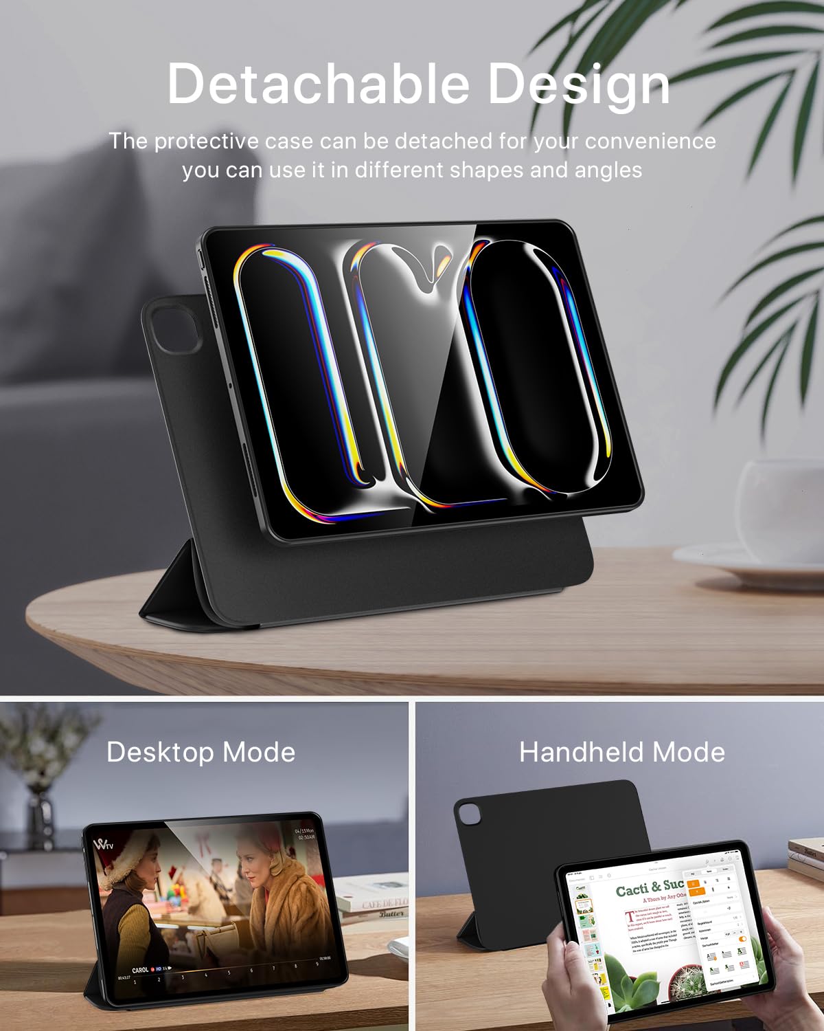 Sanduodd For Ipad Pro 13 Inch Case 2024, Removable 360 Rotating Clear Magnetic Case With Hidden Pencil Holder And Tri Fold Pu Le