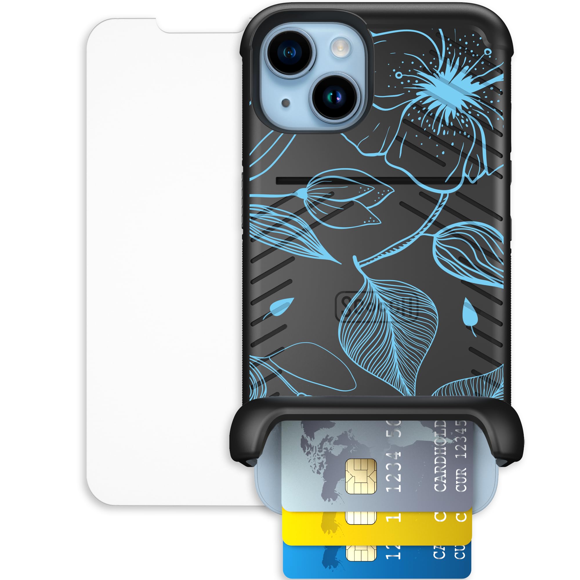 Scooch for iPhone 14 Case with Card Holder, Wingmate Wallet Case with Hidden Card Slot and RFID Protection, Bundled with Tempere
