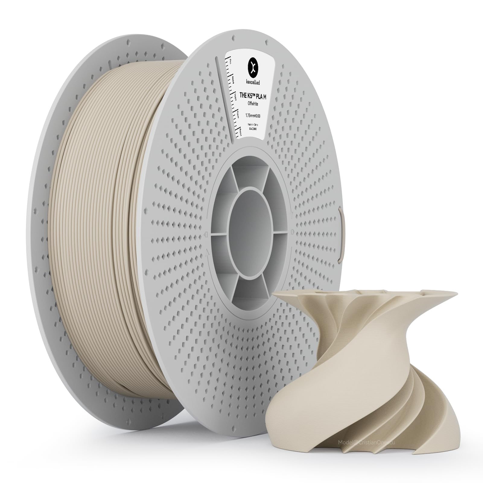 kexcelled Matte PLA Filament 1.75mm,Matte Bone Off White PLA 3D Printer Filament 1kg Reusable Spool (2.2lbs) with +/-0.03mm Accu