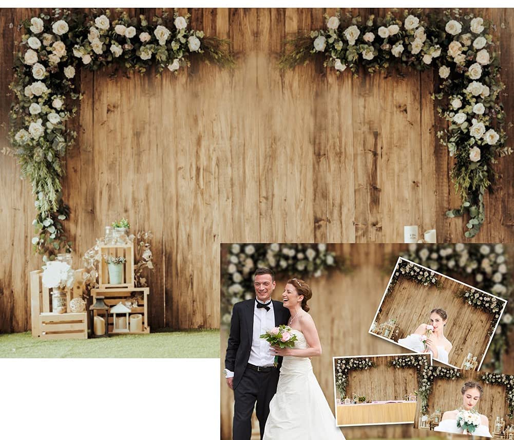 Dashan 7X5Ft Polyester Wedding Backdrop Rustic Floral Wood Wall Bridal Shower Backdrop Birthday Party Reception Ceremony Photogr