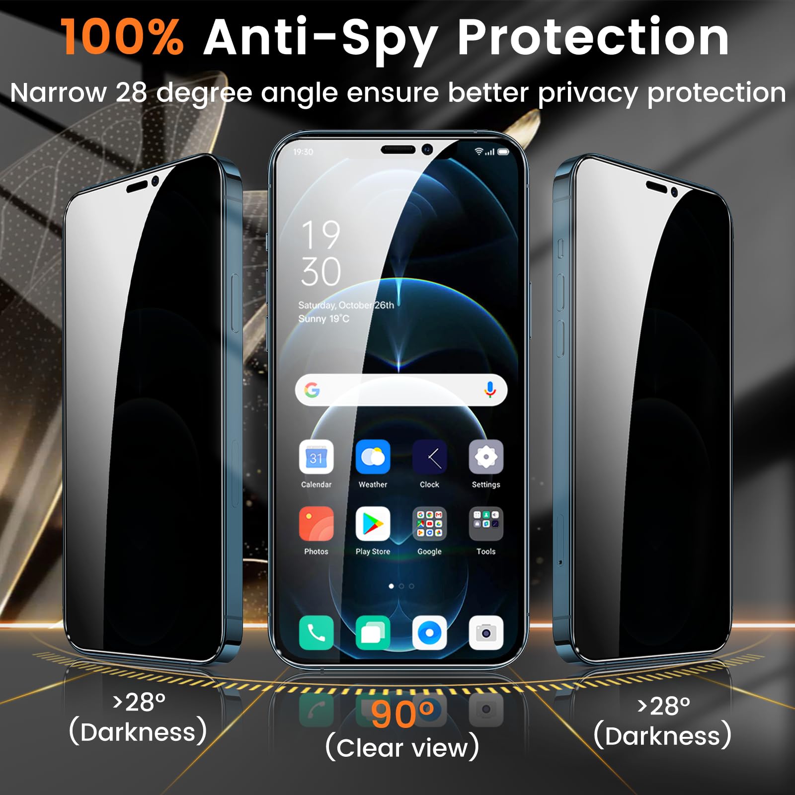 Lesakit [3+3 Pack Privacy Screen Protector For Iphone 12 Pro Max 6.7 Inch With 3 Pack Camera Lens Protector, Anti Spy Tempered G