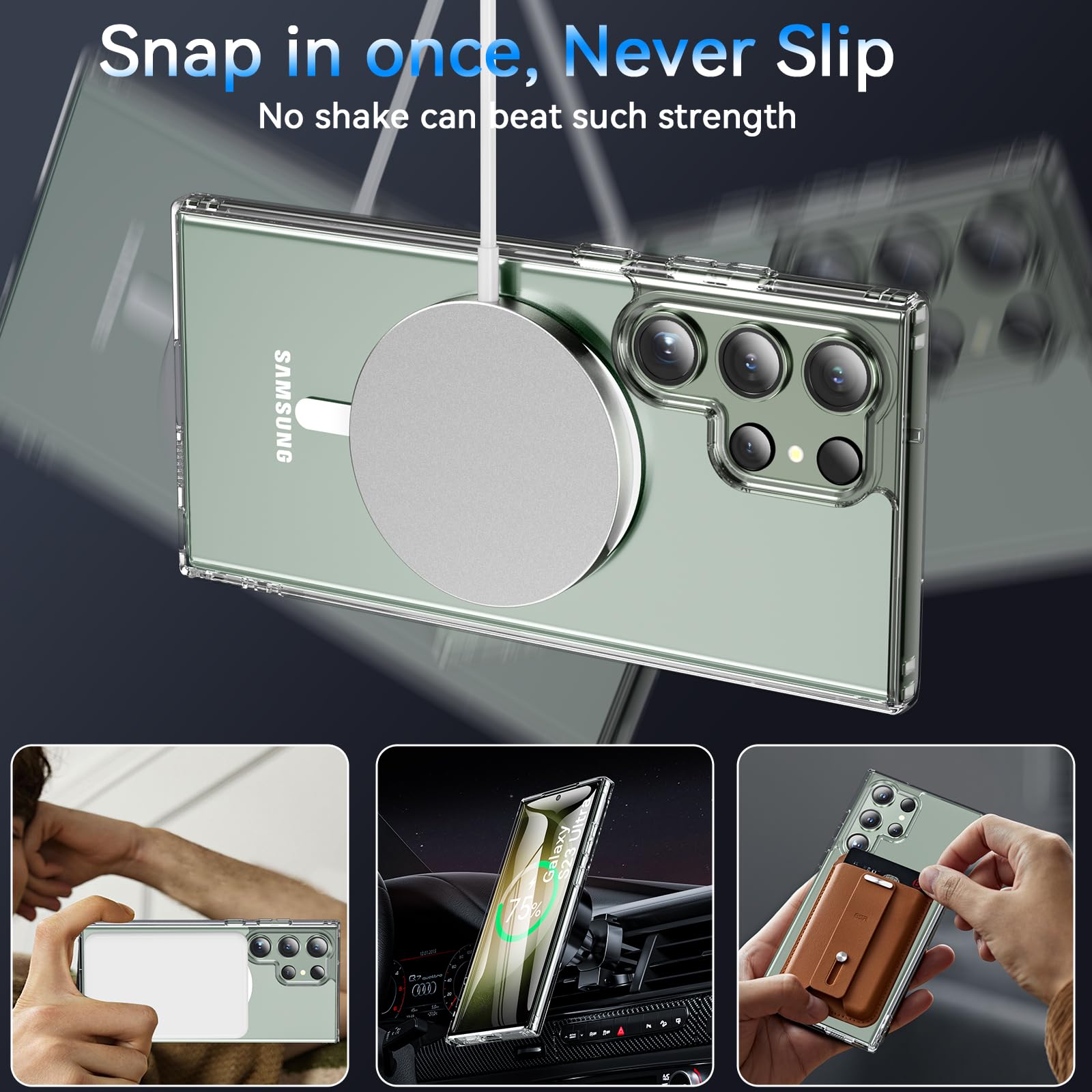Owkey For S23 Ultra Case 6.8'', Magnetic Samsung Galaxy S23 Ultra Case For Magsafe, [Shockproof Military] Transparent Back Slim