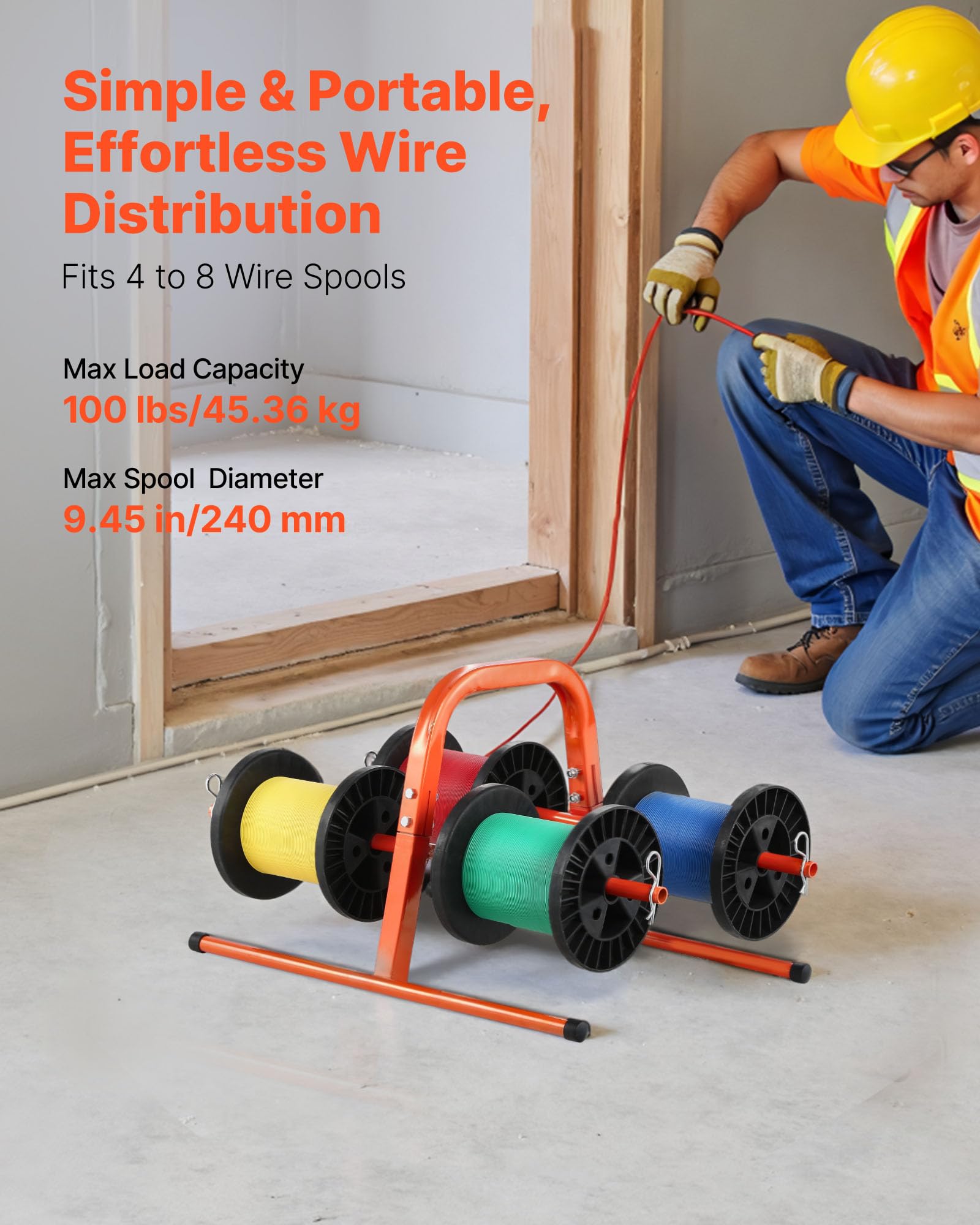 Vevor Wire Spool Rack, 100 Lbs Capacity, Smart Hand Caddy, Heavy-Duty Steel Wire Dispenser Holder For Up To 8 Spools, Max 9.45 I