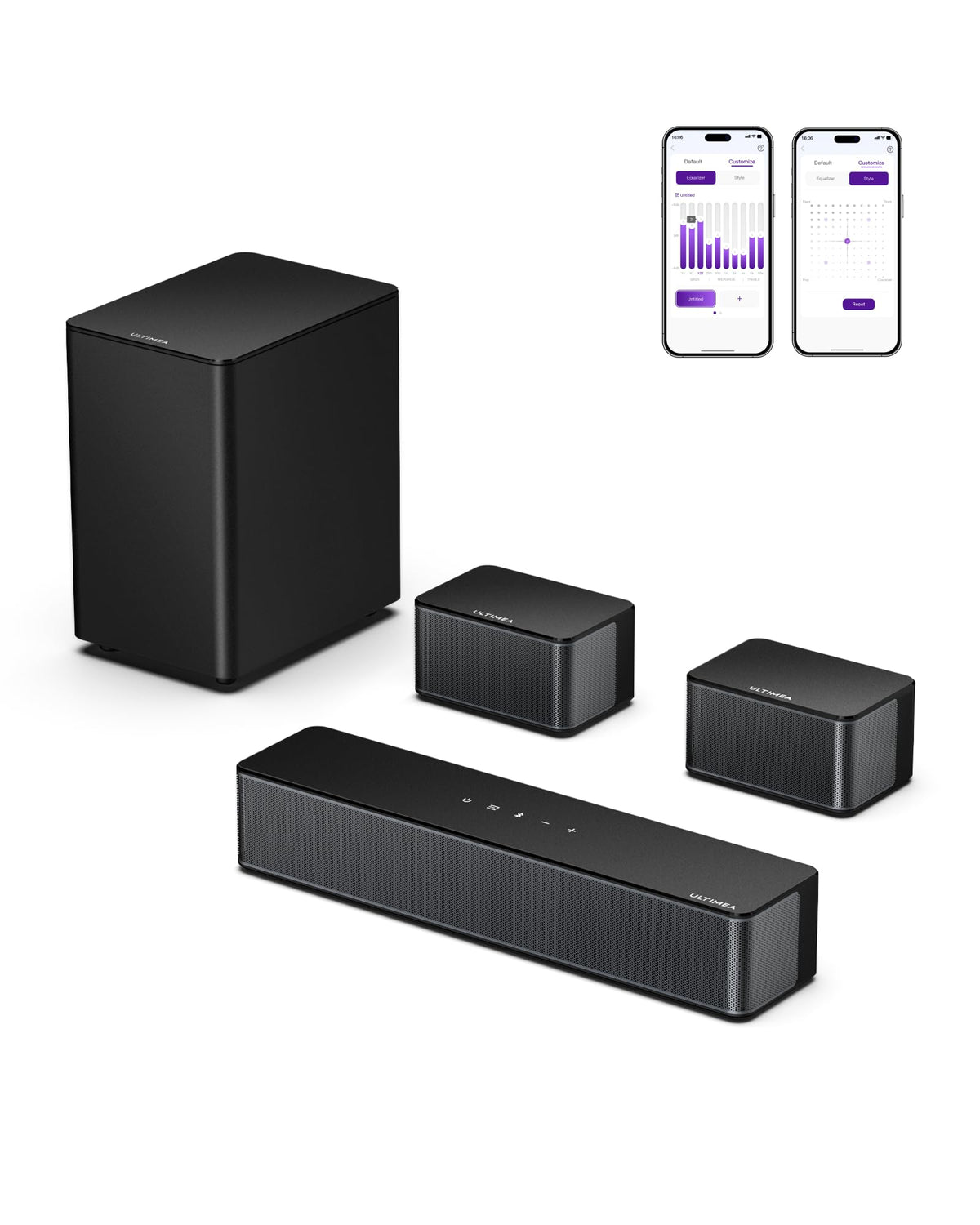 Ultimea 5.1 Sound Bar For Smart Tv, Virtual Surround Sound System For Tv, 320W Peak Power, Adjustable Surround Speakers And Subw
