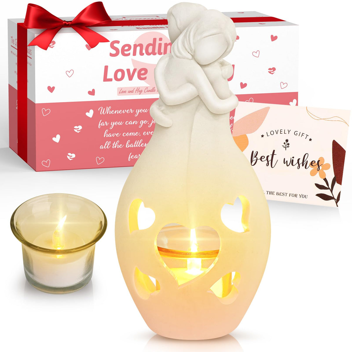 Dreamorie Encouragement Hug Statue Gifts For Women, Polyresin Flameless Led Candle Holder Lamp Inspirational, Sending Hugs Cheer