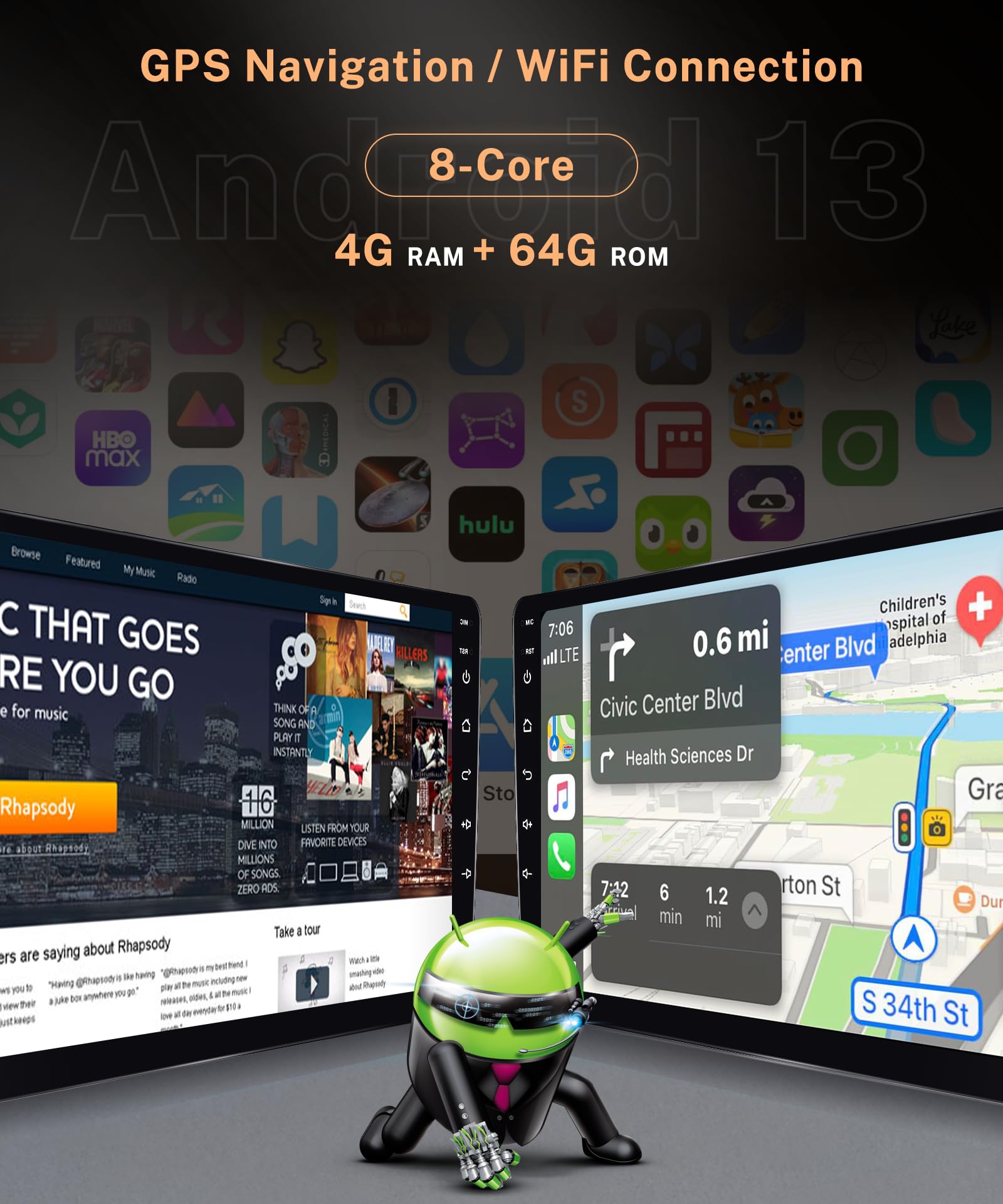 8 Core 4G 64G Android Car Stereo Radio Carplay For Honda Civic 2006 2011, 10.1 Inch Touch Screen Android Auto Gps 4G Wifi Blueto