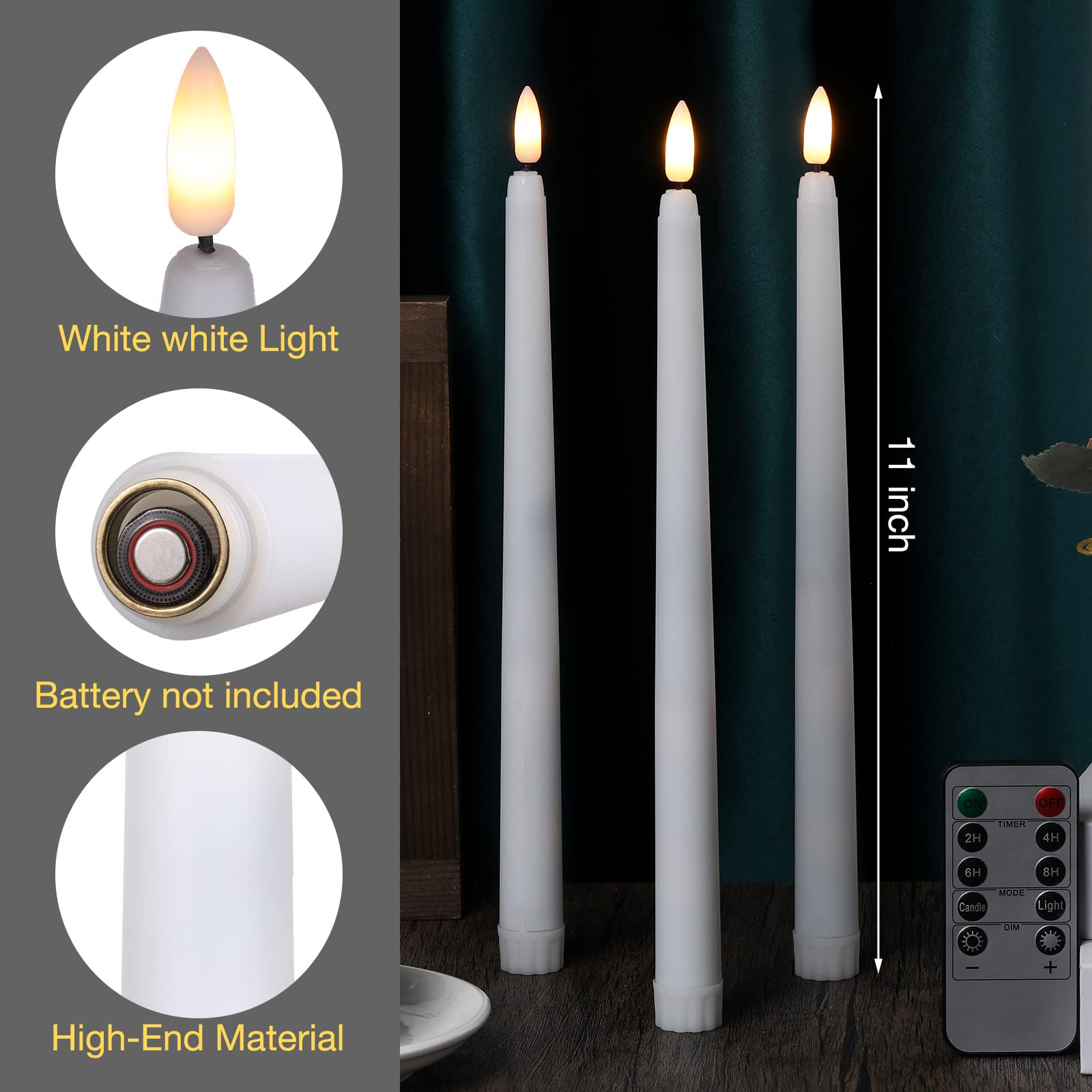Tuanse 20 Pack White Flameless Taper Candles Bulk Battery Operated Advent Candlesticks With Remote And Timer Long Led Flickering