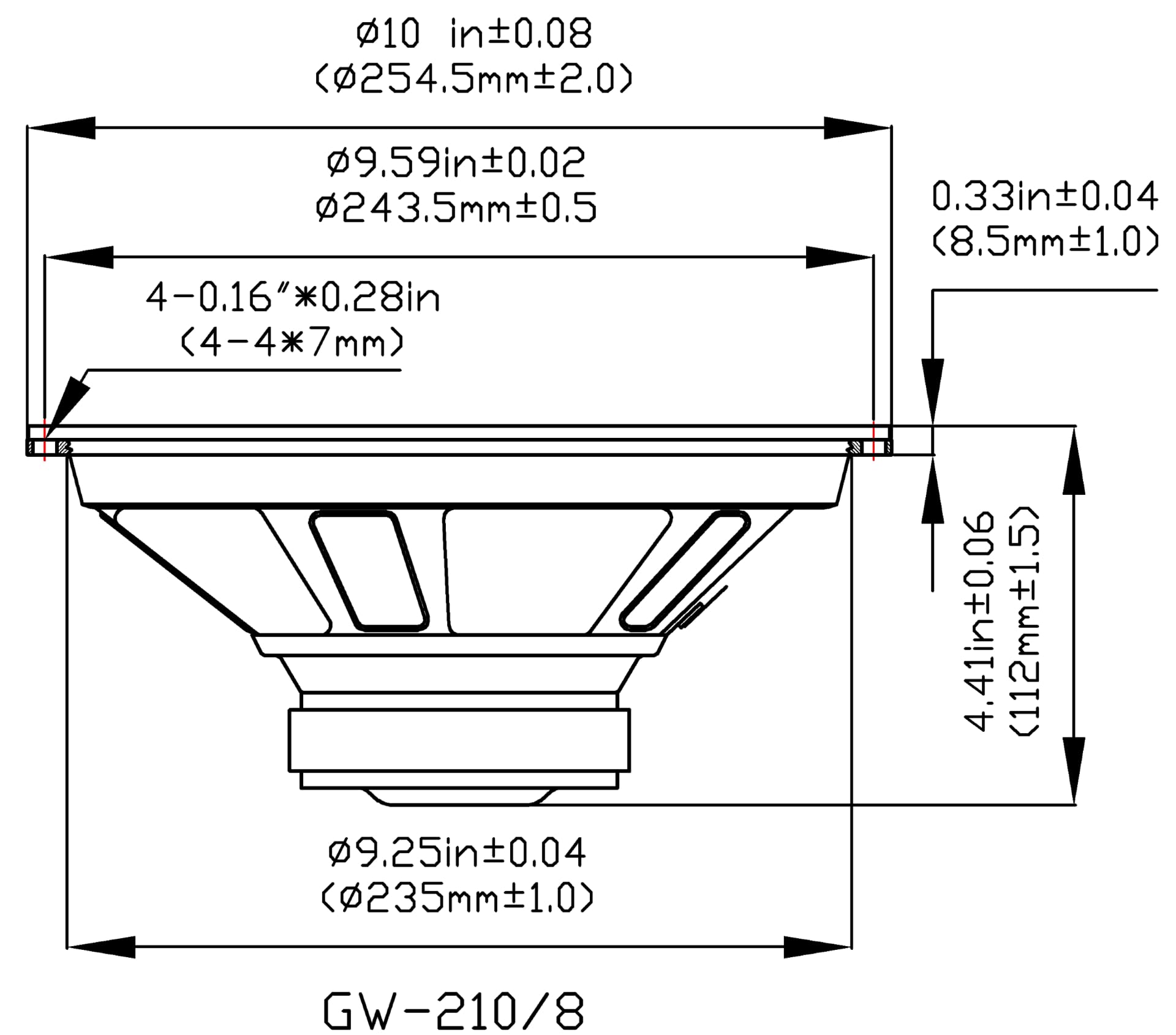 Goldwood Sound Gw 210/8 Oem 10'' Woofer 220 Watts 8Ohm Replacement Speaker, Black