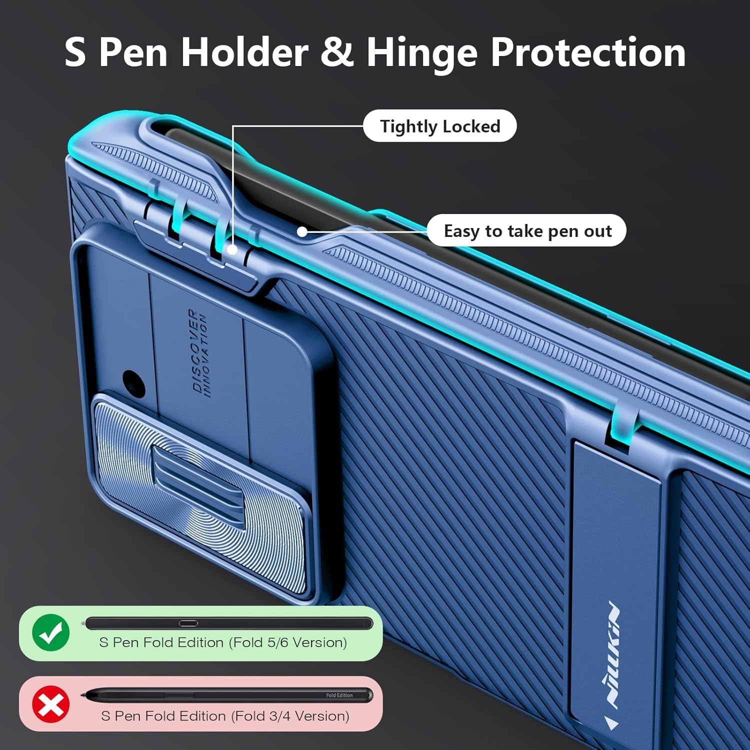 Nillkin For Galaxy Z Fold 6 Case With S Pen Holder, Built-In Screen Protecter & Slide Lens Cover & Metal Kickstand & Hinge Prote