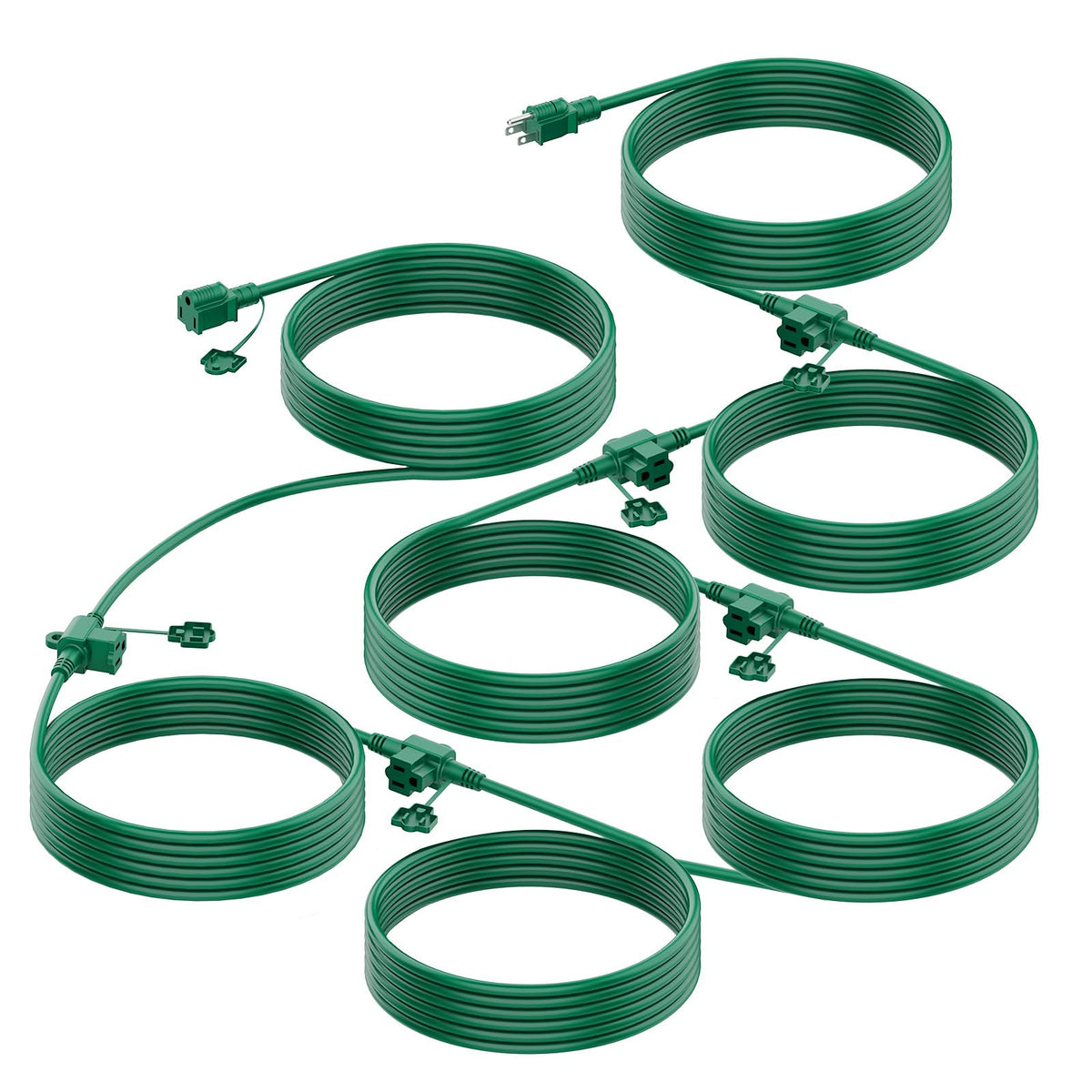 Outdoor Extension Cord Multiple Outlet, 50 Ft Christmas Light Extension Cord Evenly Spaced 6 Outlets Plugs With Safety Cover, 16