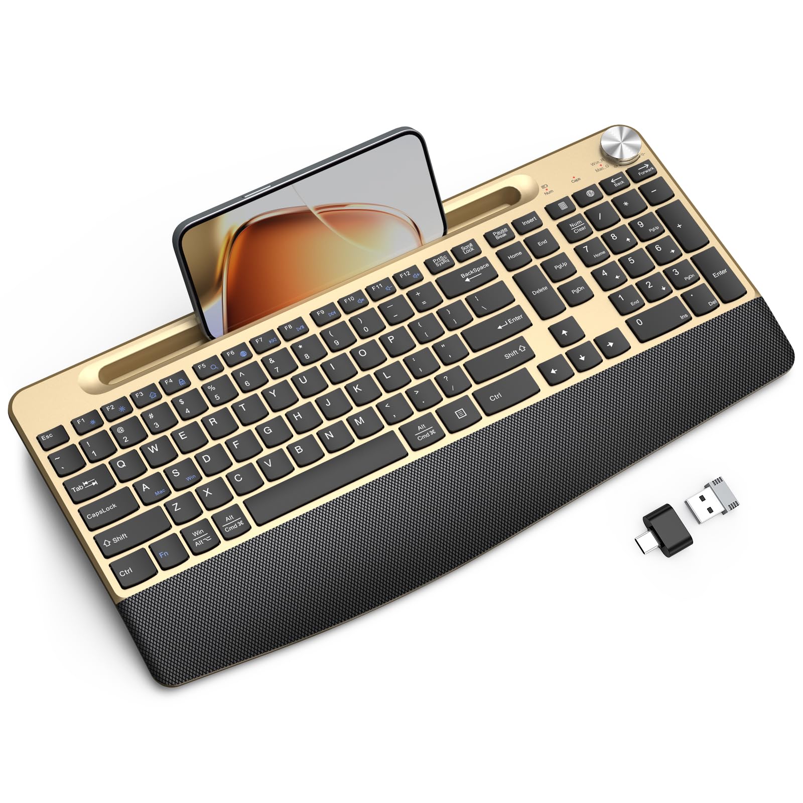 JOYACCESS Ergonomic Wireless Keyboard with Wrist Rest, Phone/Tablet Holder,Windows & Mac OS, 2.4 GHz Wireless, FullSize,Quiet K