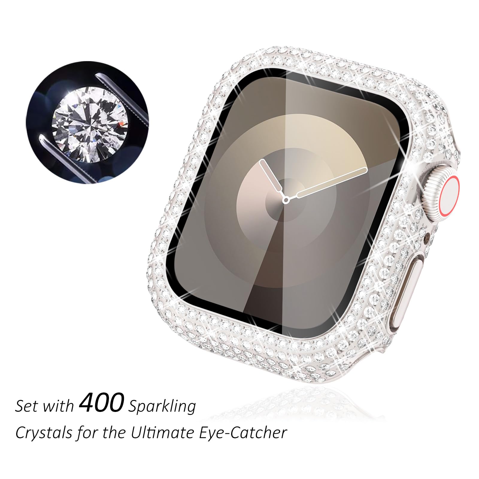 Surace 45Mm Case Compatible With Apple Watch Series 9 Series 8 Series 7, 400 Diamonds With Screen Protector Bling Case Tempered