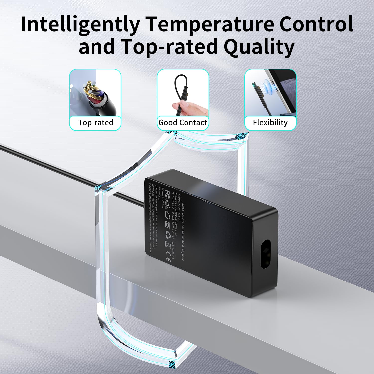 Surface Charger, 44W 15V 2.58A Power Supply Ac Adapter Charger For Microsoft Surface Pro 3/4/5/6/7, Surface Laptop 3/2/1, Surface Go/Book, With 6Ft Power Cord