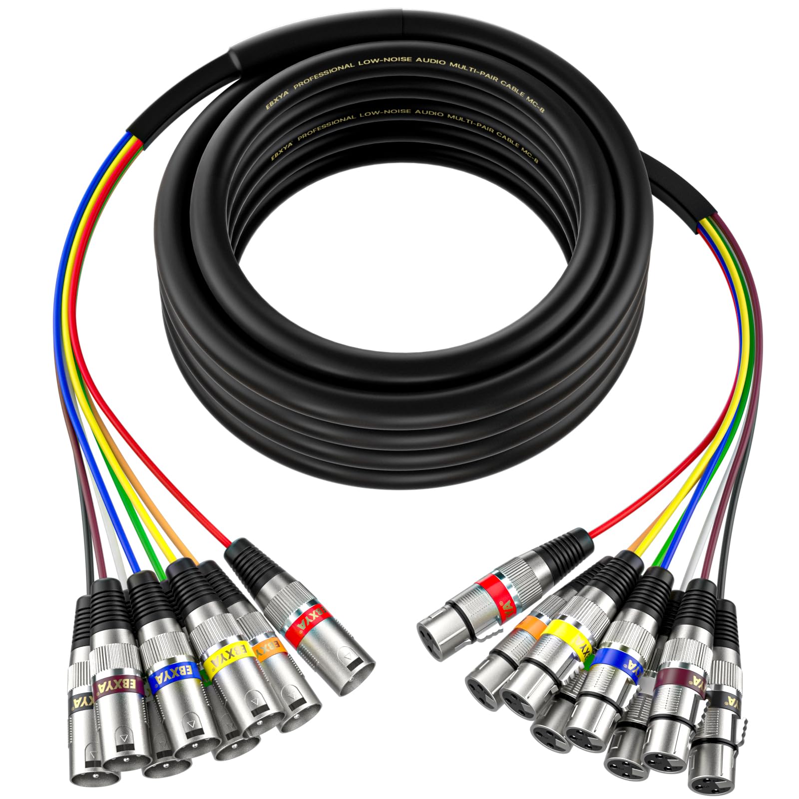 Ebxya 20 Feet Xlr Snake 8 Channel   8 Colored Xlr Male To Female Cables, Recording Snake For Live, Recording, Studios