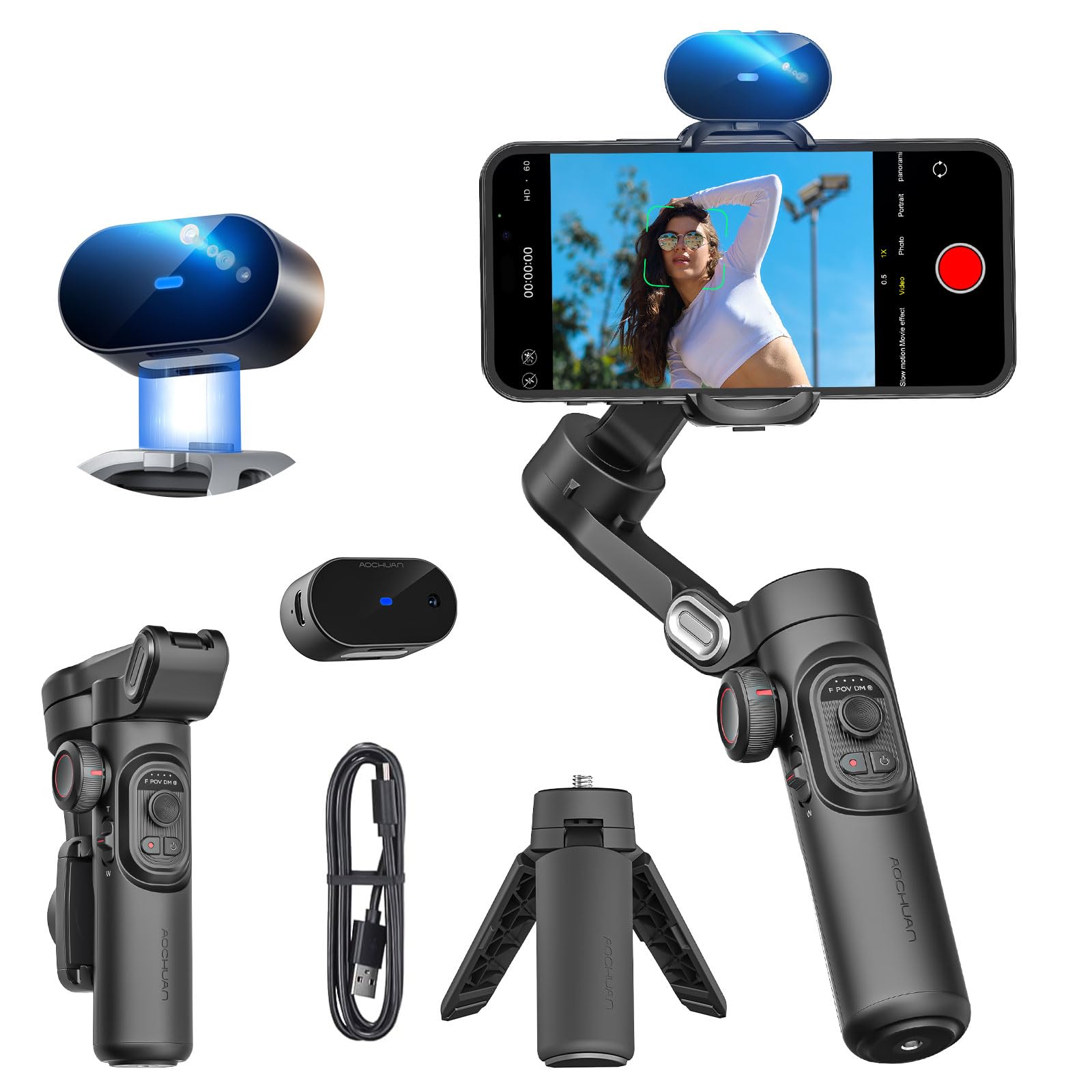 Aochuan Xe Ai Version,Gimbal Stabilizer For Smartphone,No App Ai Tracking, Gesture Control, Inception Gimbal With Tiktok Youtube