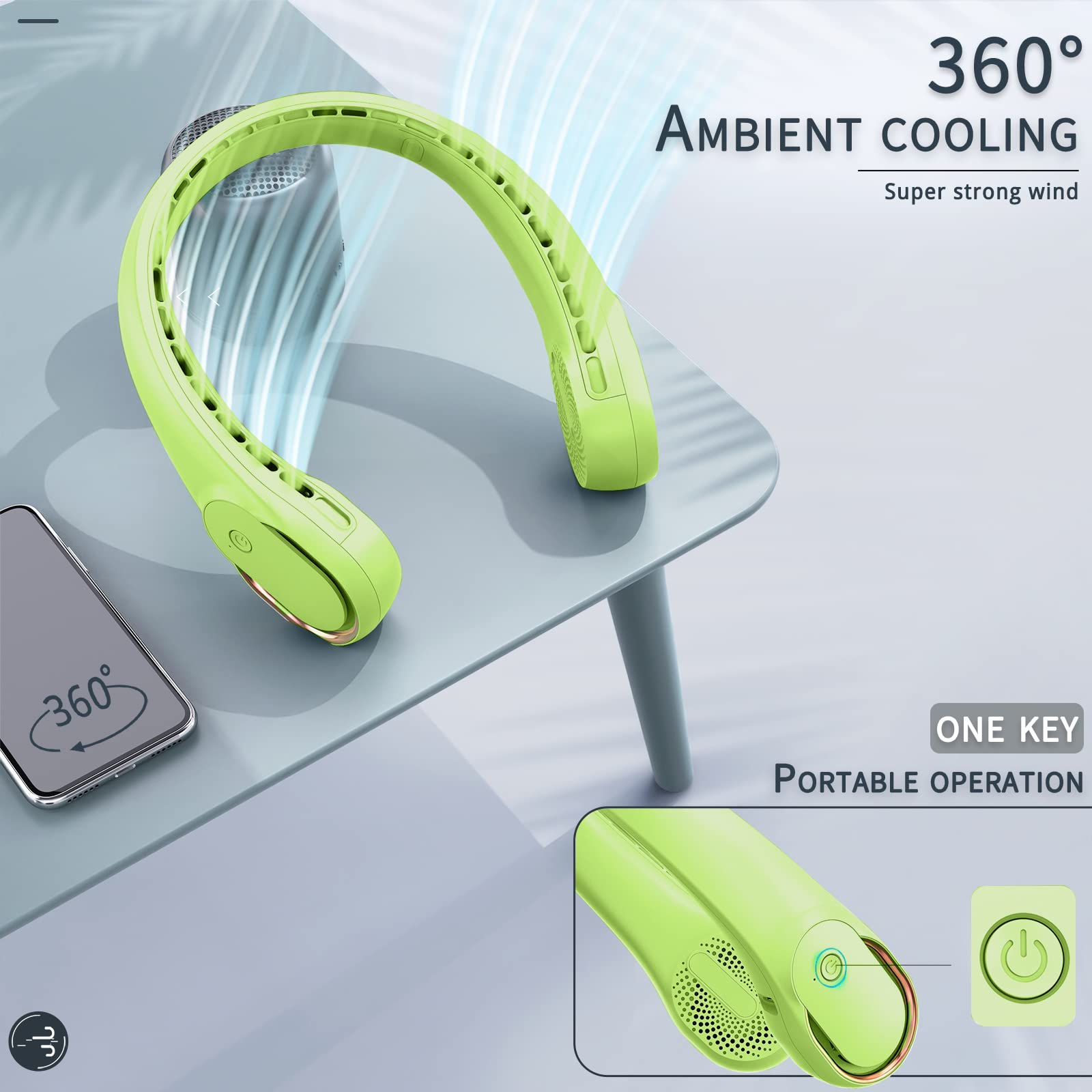 Asnug Portable Neck Fan, Bladeless, Usb Rechargeable Personal Fan, 4000 Mah Battery Operated, 3 Speeds Adjustable,Faster Cooling