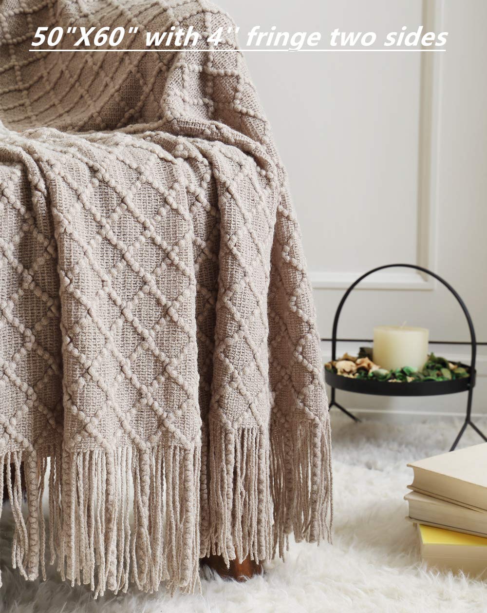 Crevent Farmhouse Knit Throw Blanket For Couch Sofa Chair Bed Home Decoration, Soft Warm Cozy Light Weight For Spring Summer (50