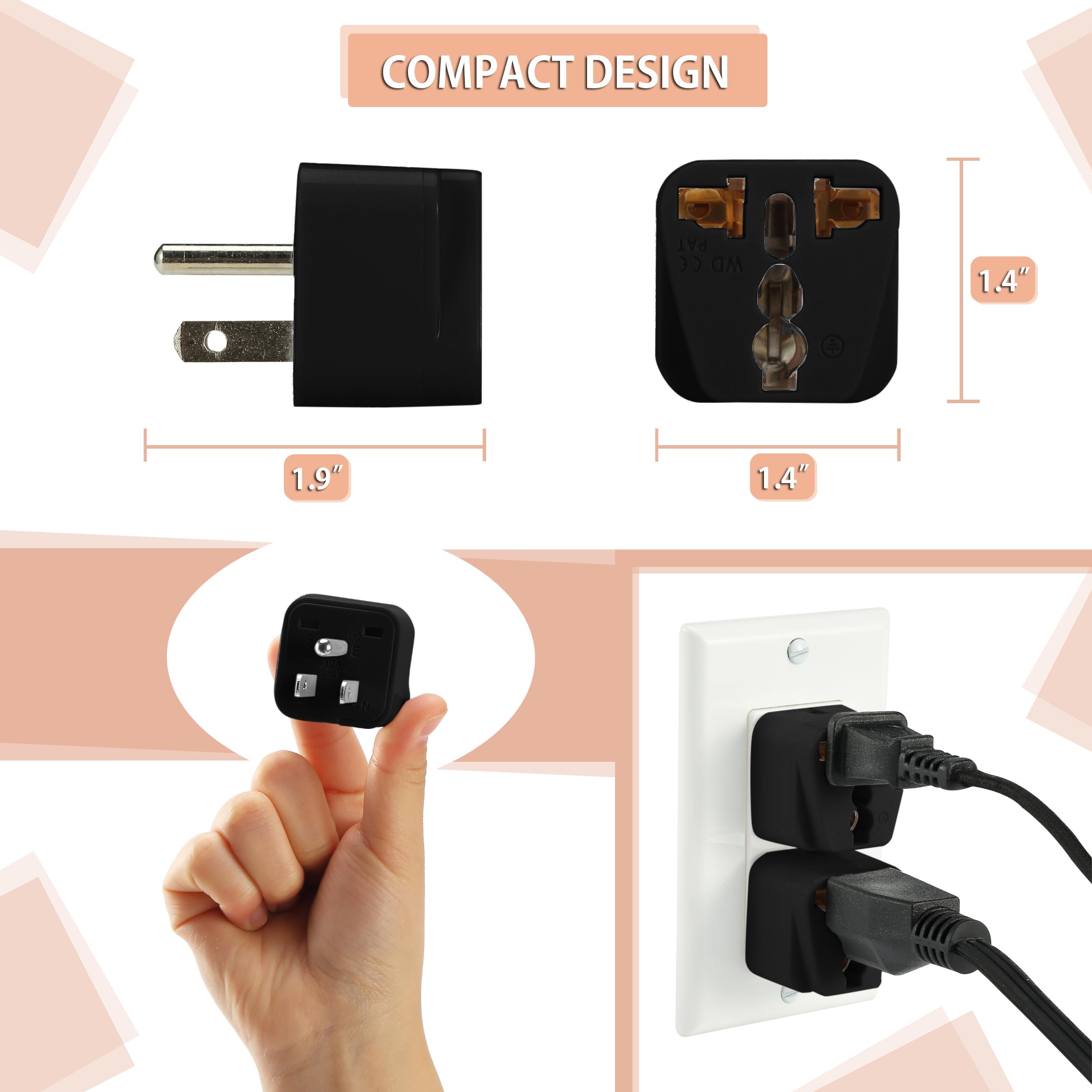 Bates  Universal Adapter, 2 Pack, Black Travel Adapter, Uk To Us Plug Adapter, Universal Plug Adapter Plug, Universal Travel Ada