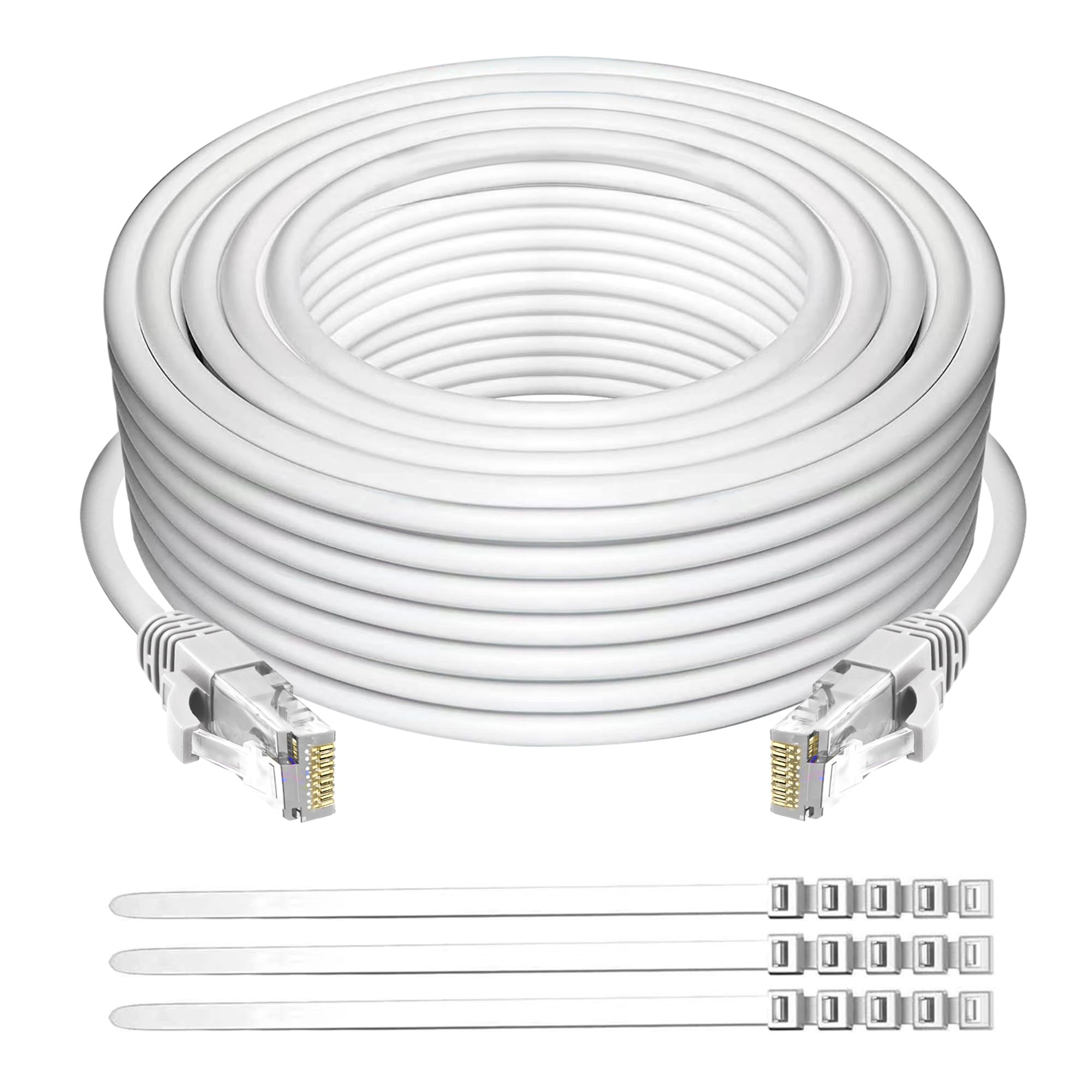 Adoreen Cat 6 Ethernet Cable 40 Ft White, High Speed Long Internet Network Cable(6 Colors To Select) Soft Flexible Sturdy, Poe, Rj45 Cat 5 5E Patch Cable Cord, Tangle Free Tight Connection+15 Ties