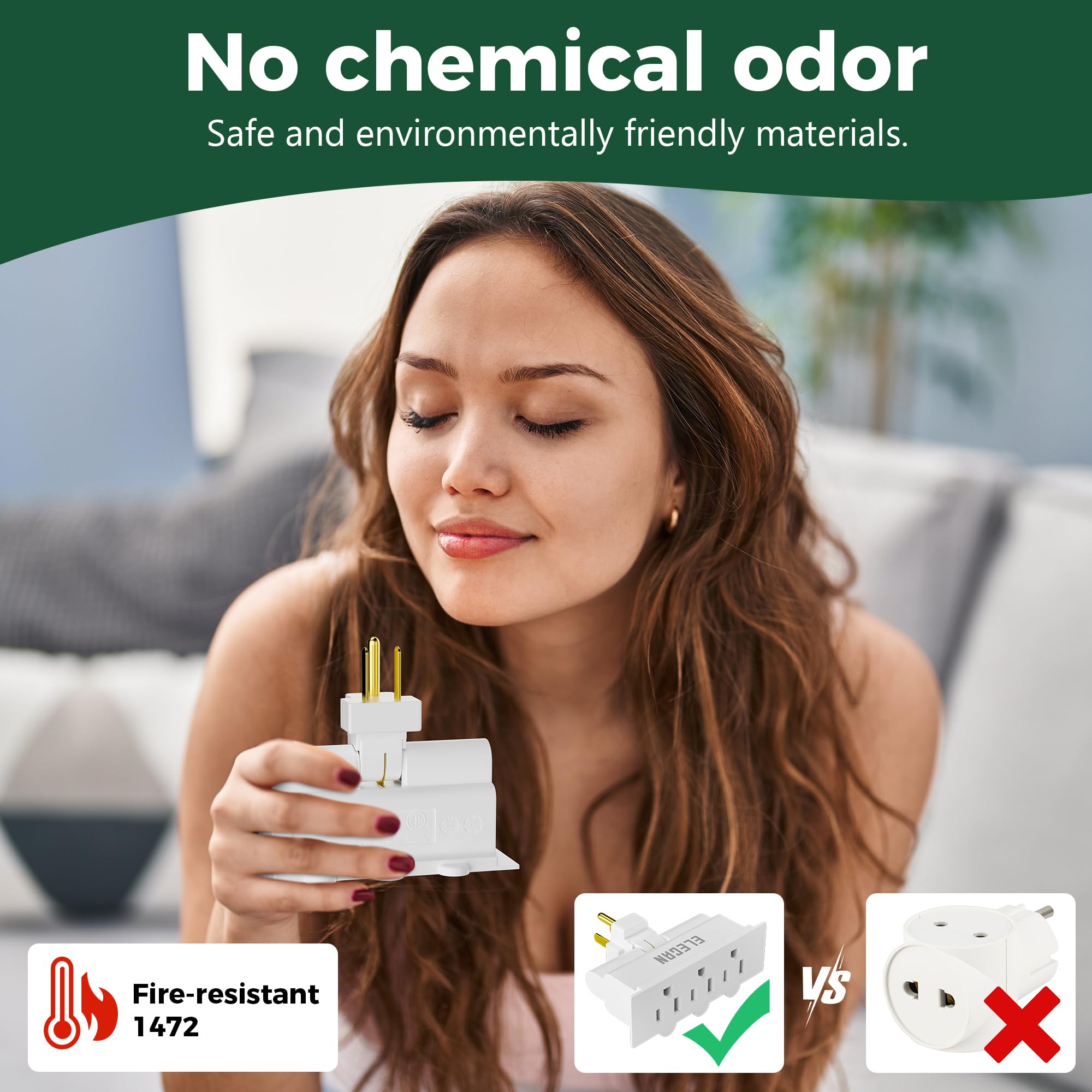 Elecan 3 Outlet Rotating Plug Wall Outlet Extender, 180 Degree Swivel Power Splitter, Multi Outlet Adatper Wall Tap, 3 Prong Gro