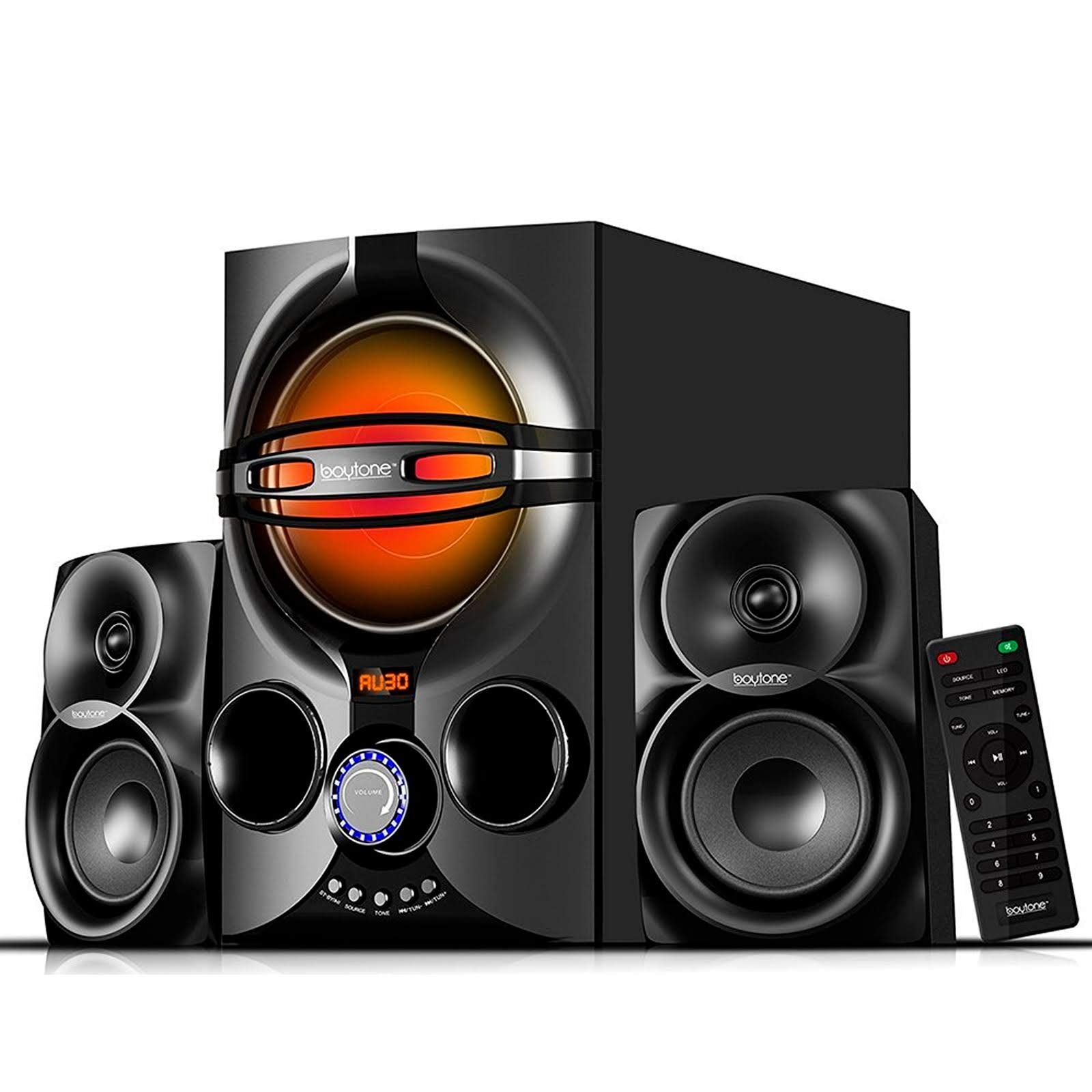 Boytone Bt 324F, 2.1 Bluetooth Powerful Home Theater Speaker Systems, With Fm Radio, Sd Usb Ports, Digital Play Back, 40 Watts, Rgb Light, Full Function Remote Control, Smartphone, Tablet