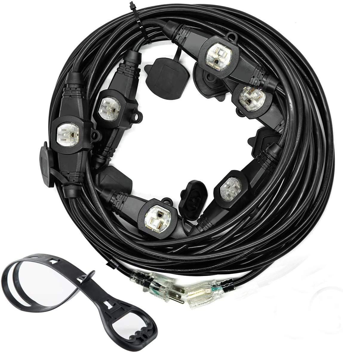 Yodotek 50Ft 12 Gauge Outdoor Power Extension Cord,Seven Outlet Cable.Multiple Evenly Spaced Plug Ideal For Landscaping Light,St
