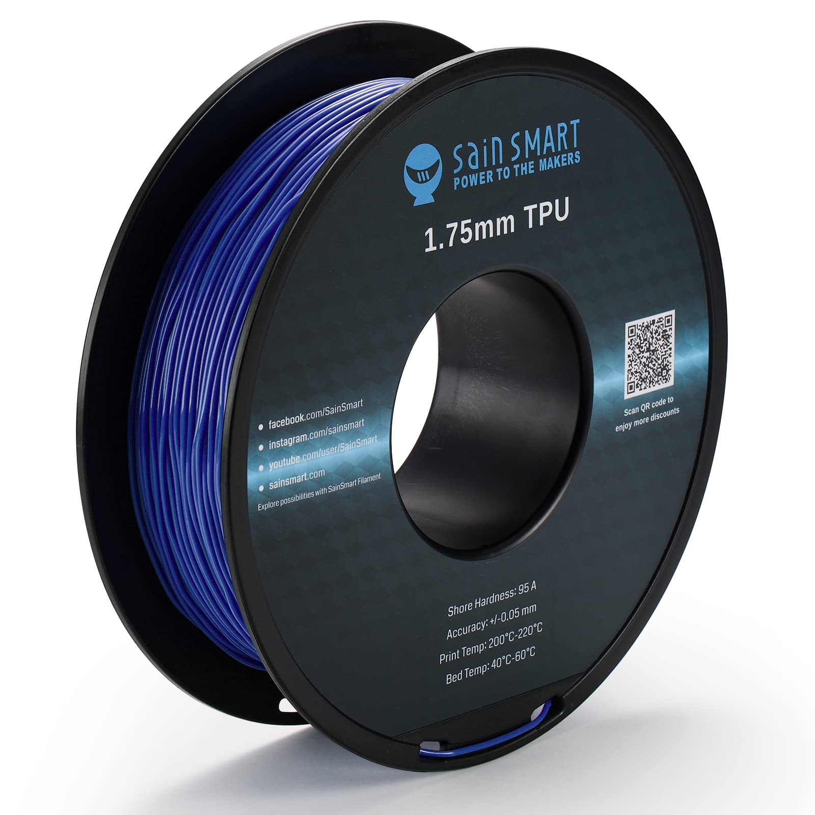 SainSmart 1.75mm Flexible TPU 3D Printer Filament 800g Solid Color, Dimensional Accuracy +/- 0.05 mm (Galaxy Blue)