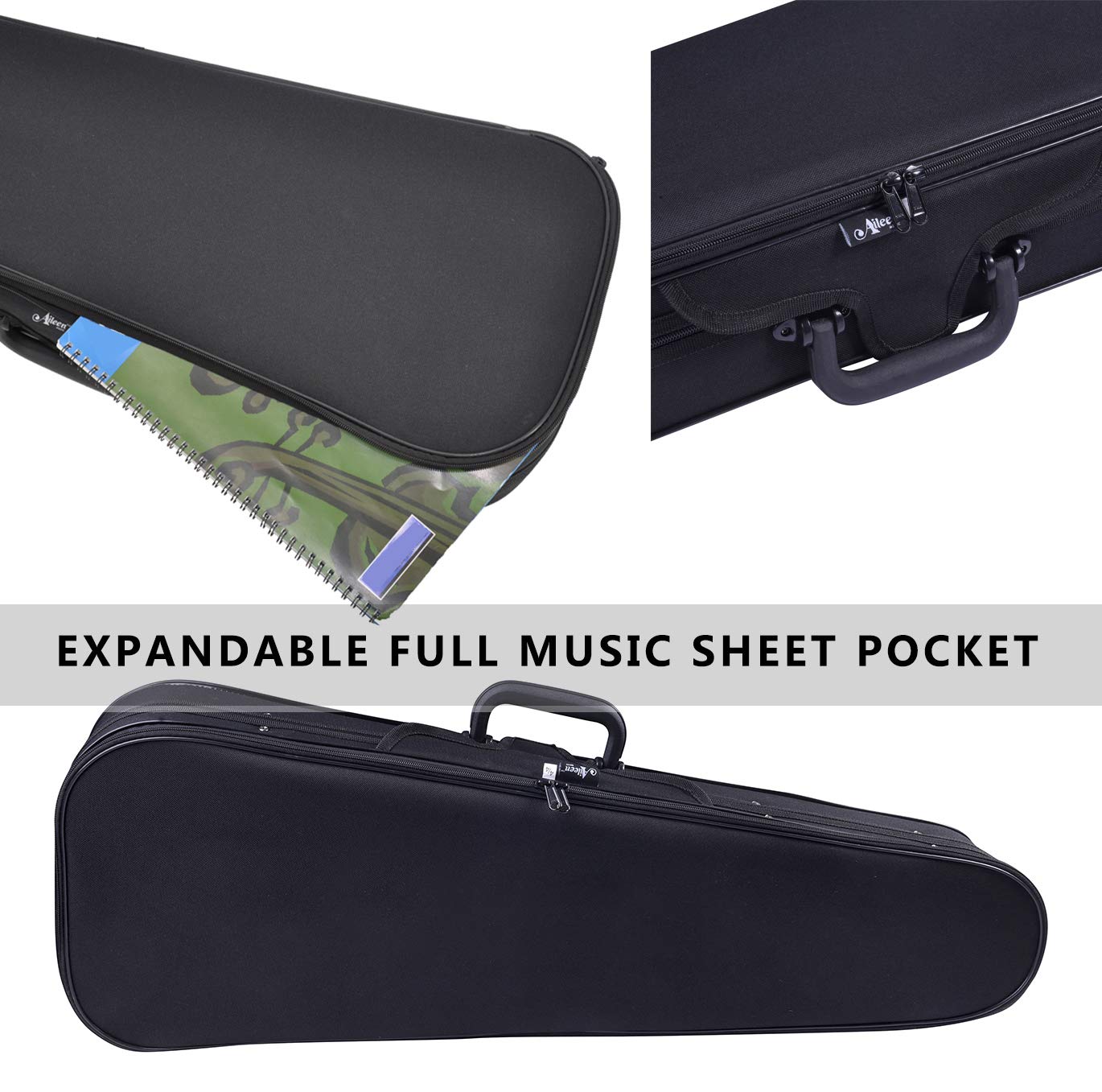 Aileen Csv102 Basic Professional Triangular Lightweight Suspension Carry Violin Hard Case - 4/4 Full Size Black