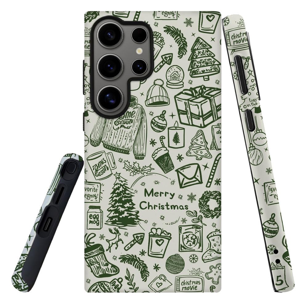 DJSOK Compatible with Samsung Galaxy S23 Ultra,Frosted PC Anti-Scratch Shockproof Case - Christmas Green Hat Tree