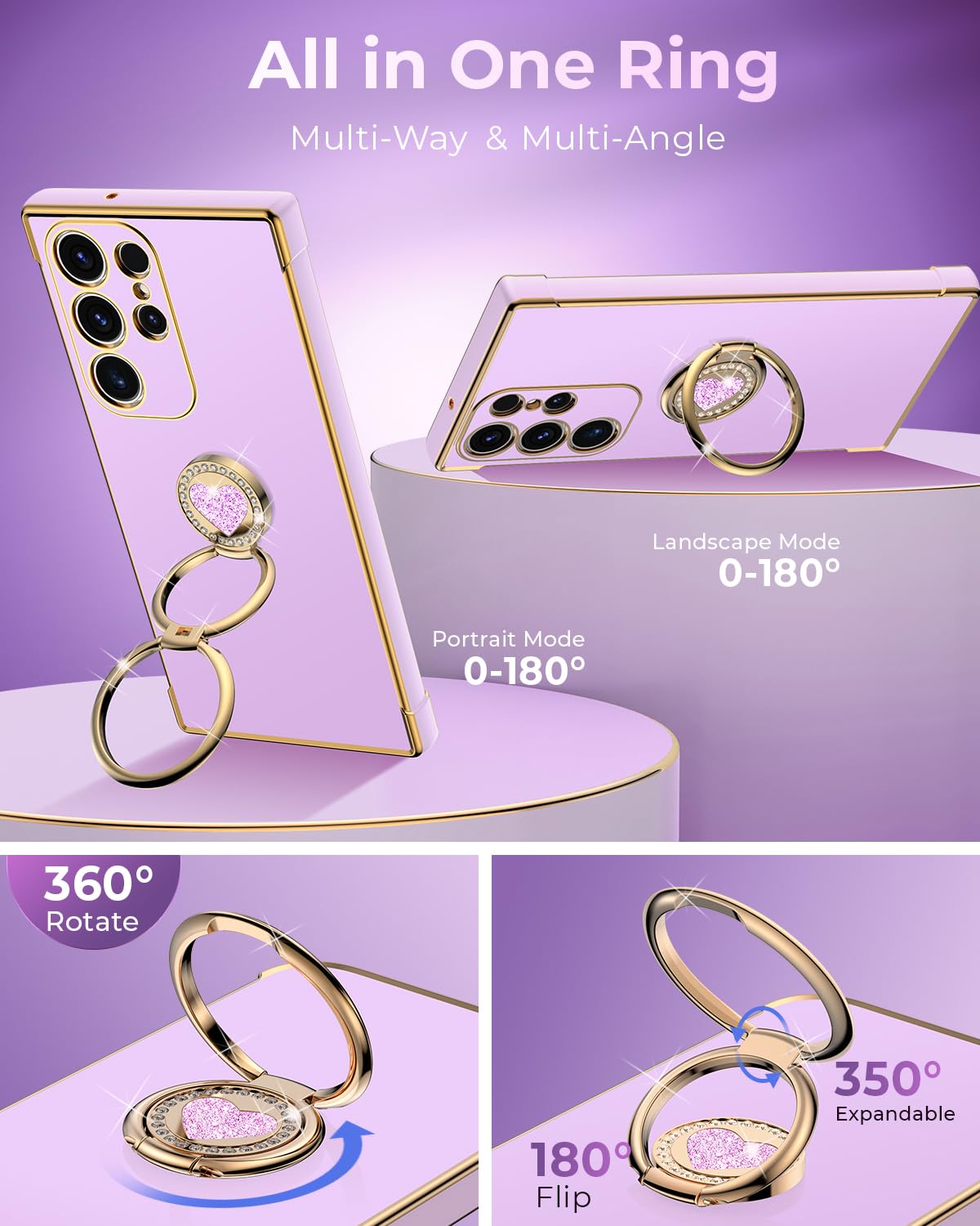 Xyz For Galaxy S23 Ultra Case With Stand, For Samsung Galaxy S23 Ultra Case With Double Ring, Women Girls Bling Luxury Protectiv