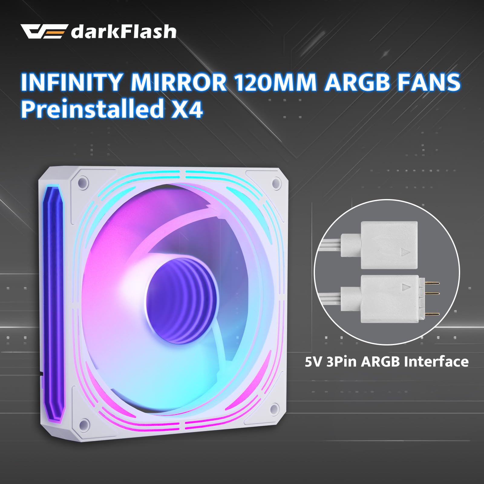 Darkflash Micro Atx Gaming Pc Case, Matx Pc Case With 3 X 120Mm Argb Fans, Panoramic View Dual Tempered Curve Glass Computer Cas
