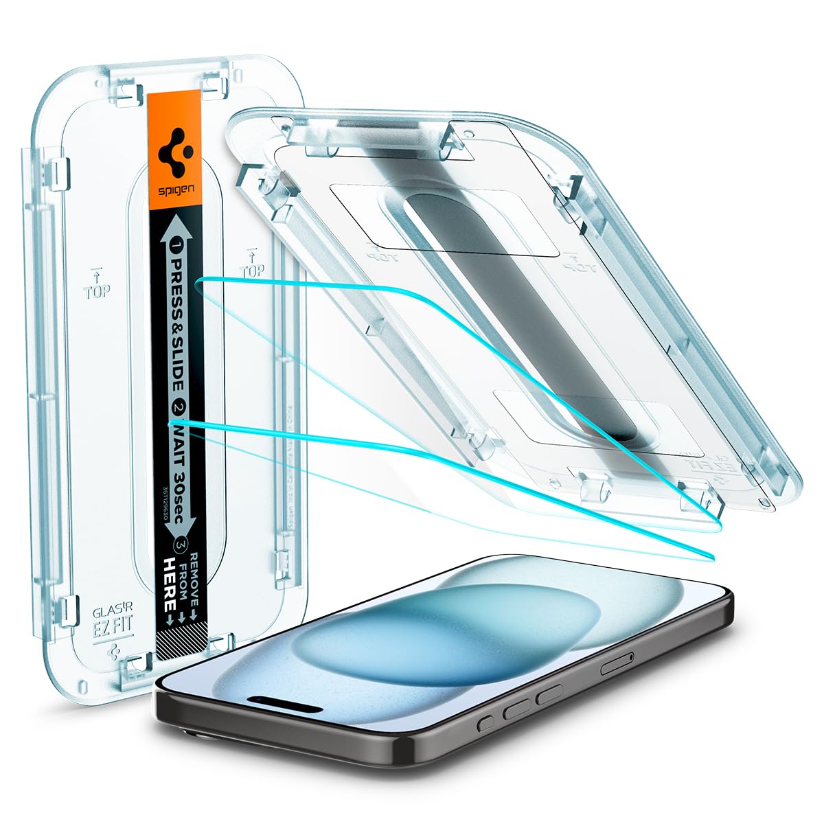 Spigen Tempered Glass Screen Protector Glastr Ez Fit] Designed For Iphone 15 2 Pack] Clear