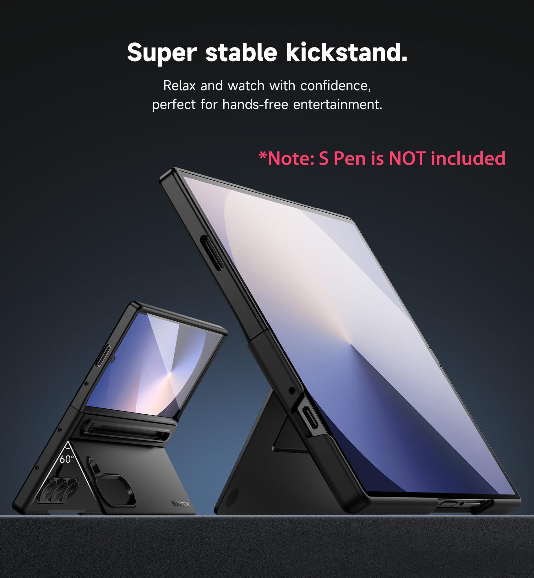 Suritch For Samsung Galaxy Z Fold 6 Case With Kickstand And S Pen Holder [S Pen Not Included], Phone Case For Z Fold 6 2024 -Bla