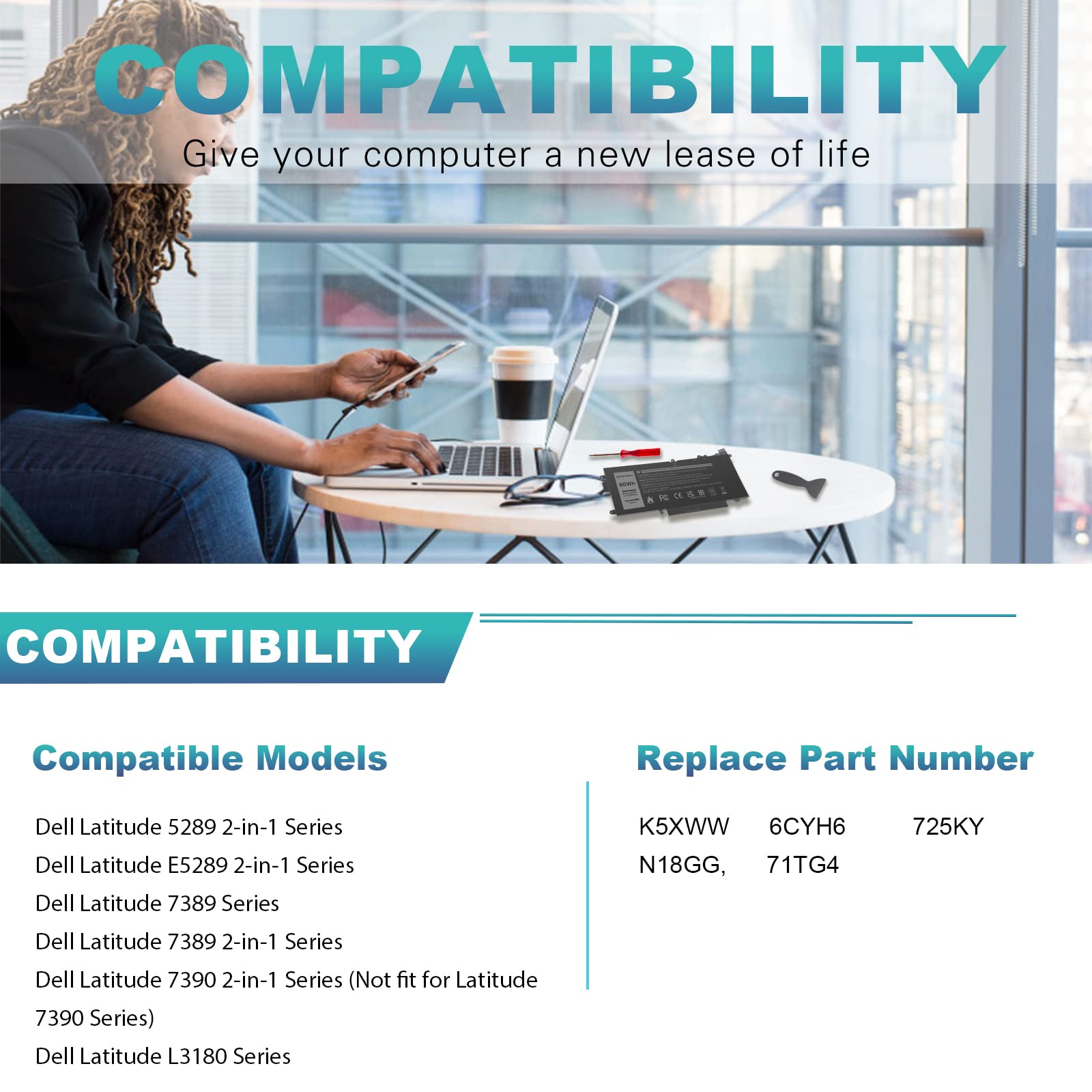 Asuncell 60Wh K5Xww Battery For Dell Latitude 5289 7389 7390 2 In 1 Series Notebook L3180 P29S001 P29S002 Laptop 6Cyh6 71Tg4 725