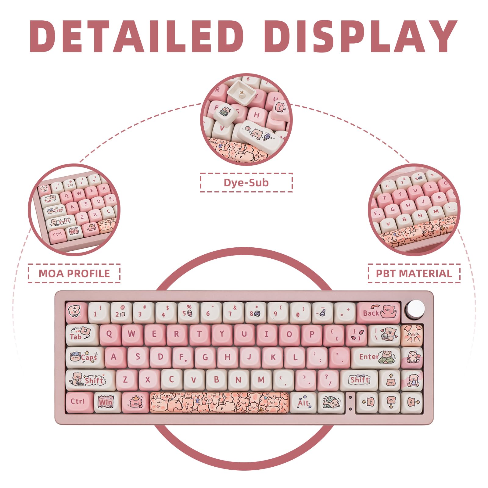 Coomickey Pbt Keycaps, Pink Cute Keycaps, Moa Keycaps Dye Sublimation, 131 Key Custom Keyboard Keycaps Set For 61/64/68/84/87/10