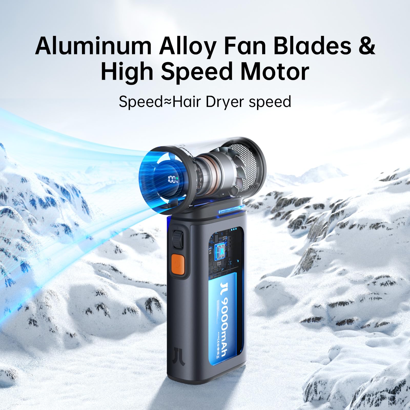 Jisulife Portable Handheld Turbo Fan, 100 Speeds Adjustable Mini Personal Fan, 9000Mah Usb Rechargeable Fan Battery Operated, Le